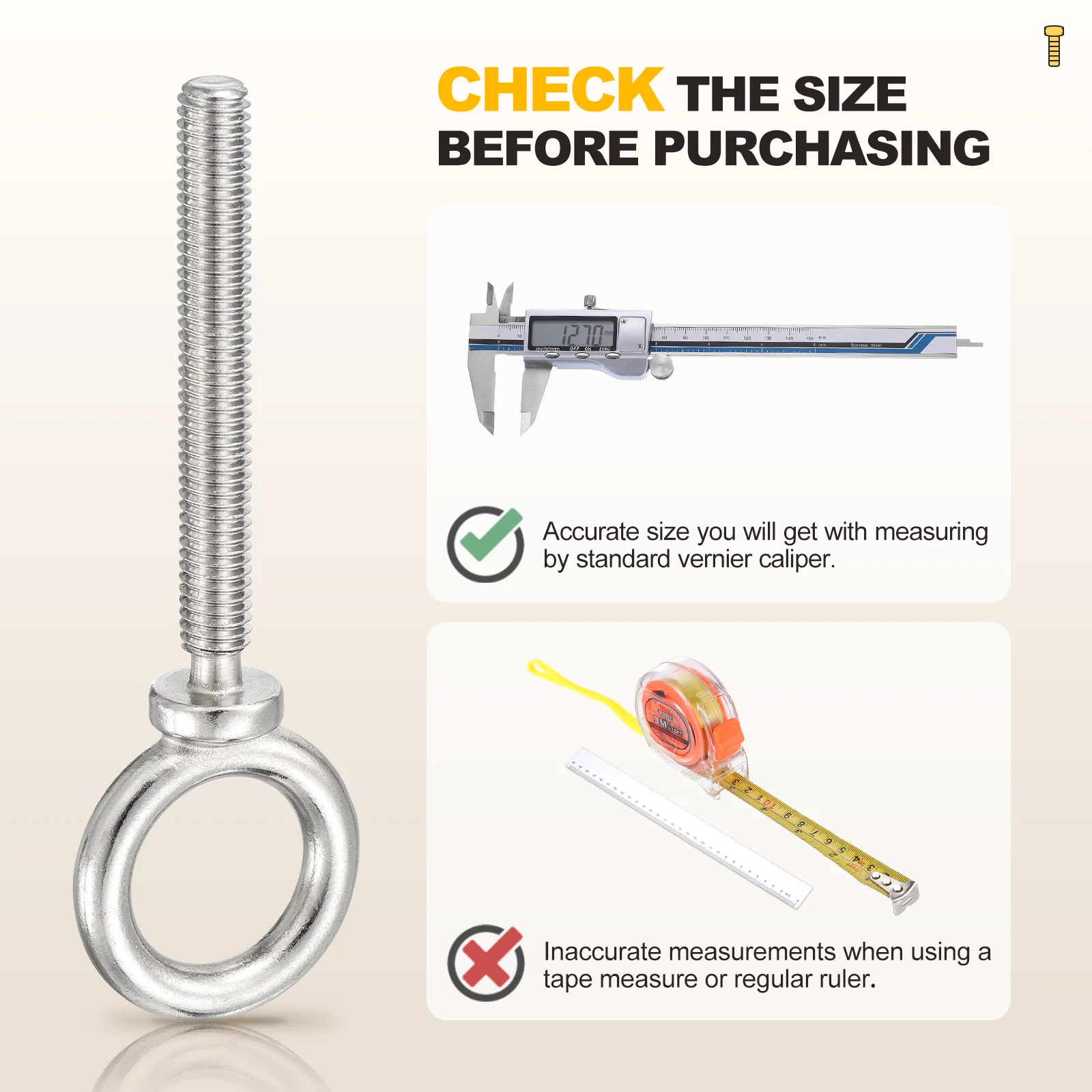 Shoulder Eye Bolt with Washers & Nuts (M12x120mm) 1Set, 316 Stainless Steel - Image 6