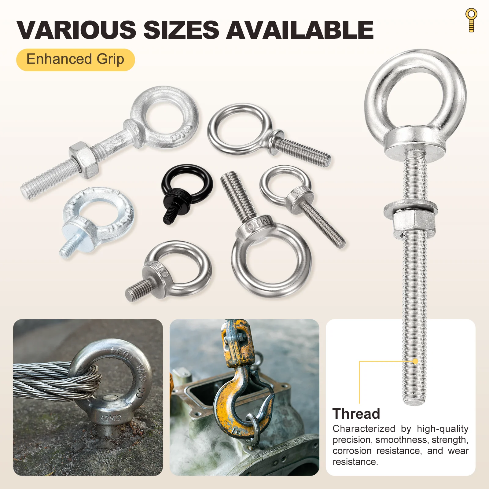 Shoulder Eye Bolt with Washers & Nuts (M10x40mm) 4Set, 304 Stainless Steel - Image 5