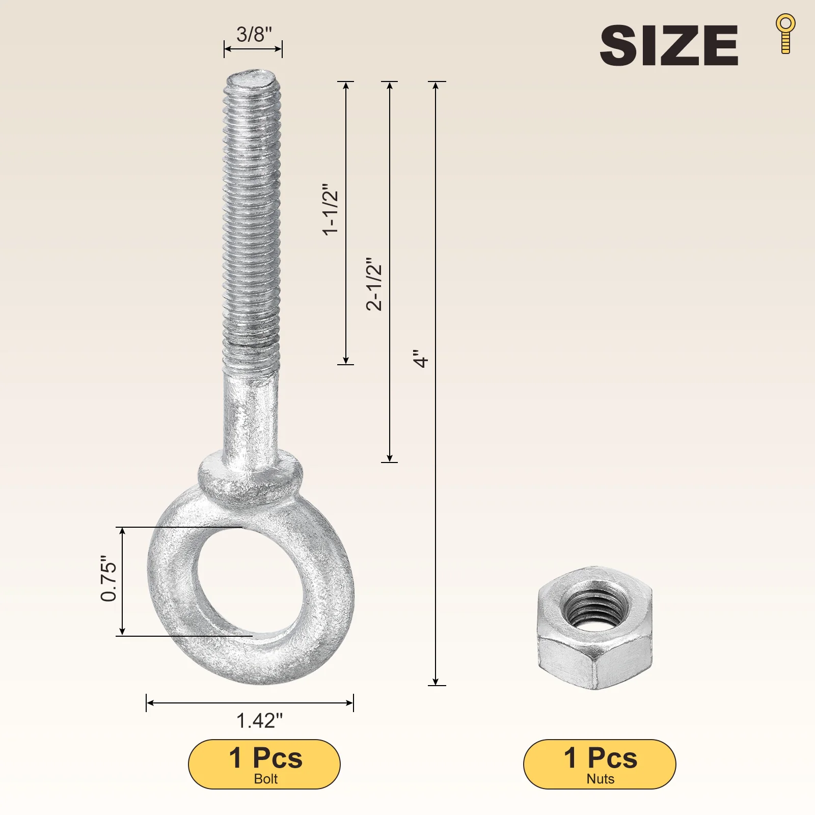 Shoulder Eye Bolt (3/8"x2-1/2") 1Pcs, Carbon Steel, White - Image 2