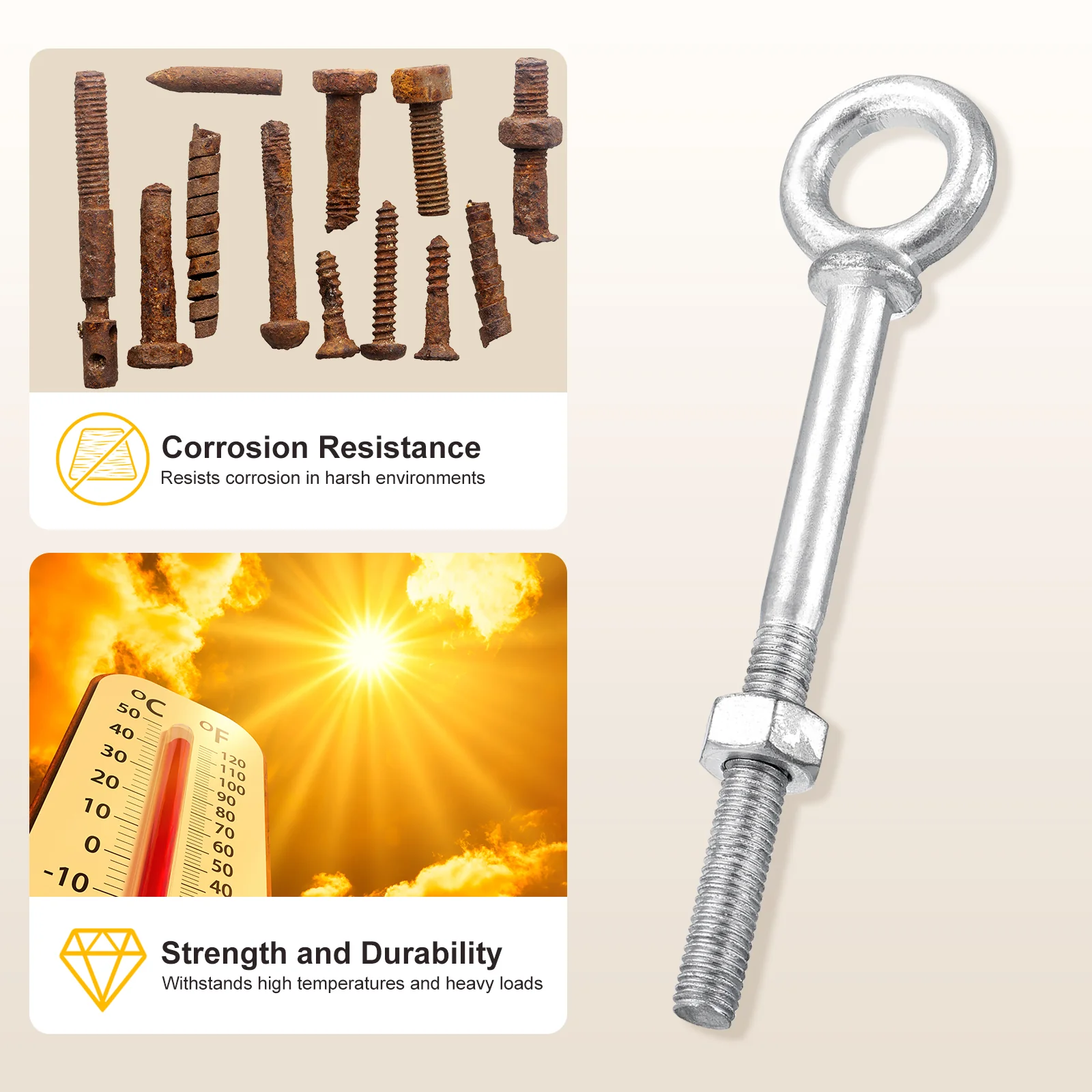 Shoulder Eye Bolt (3/8"x2-1/2") 1Pcs, Carbon Steel, White - Image 4