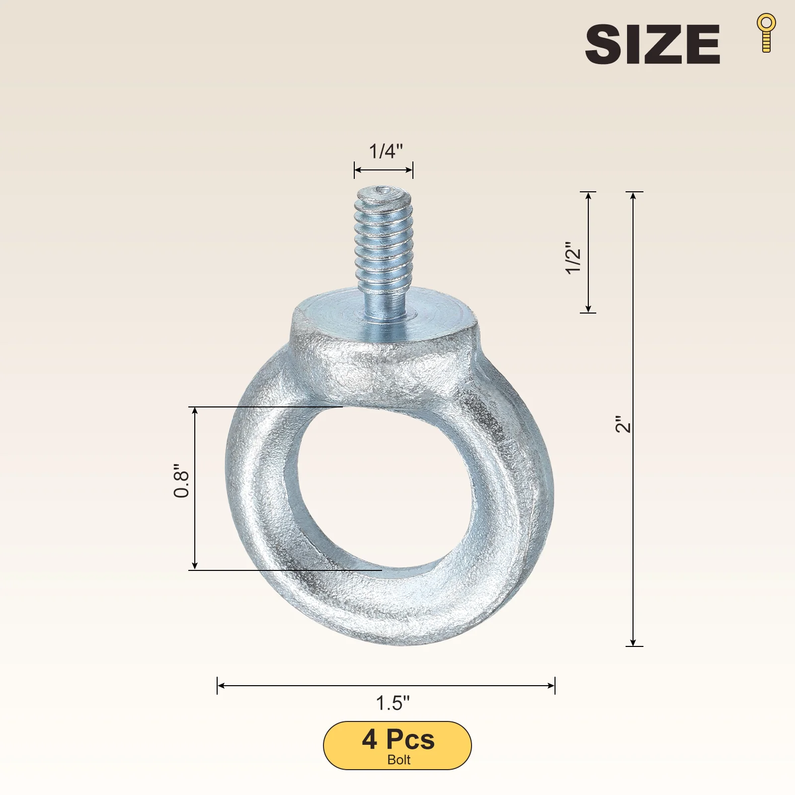 Shoulder Eye Bolt (1/4"x1/2") 4Pcs, Carbon Steel, White - Image 2