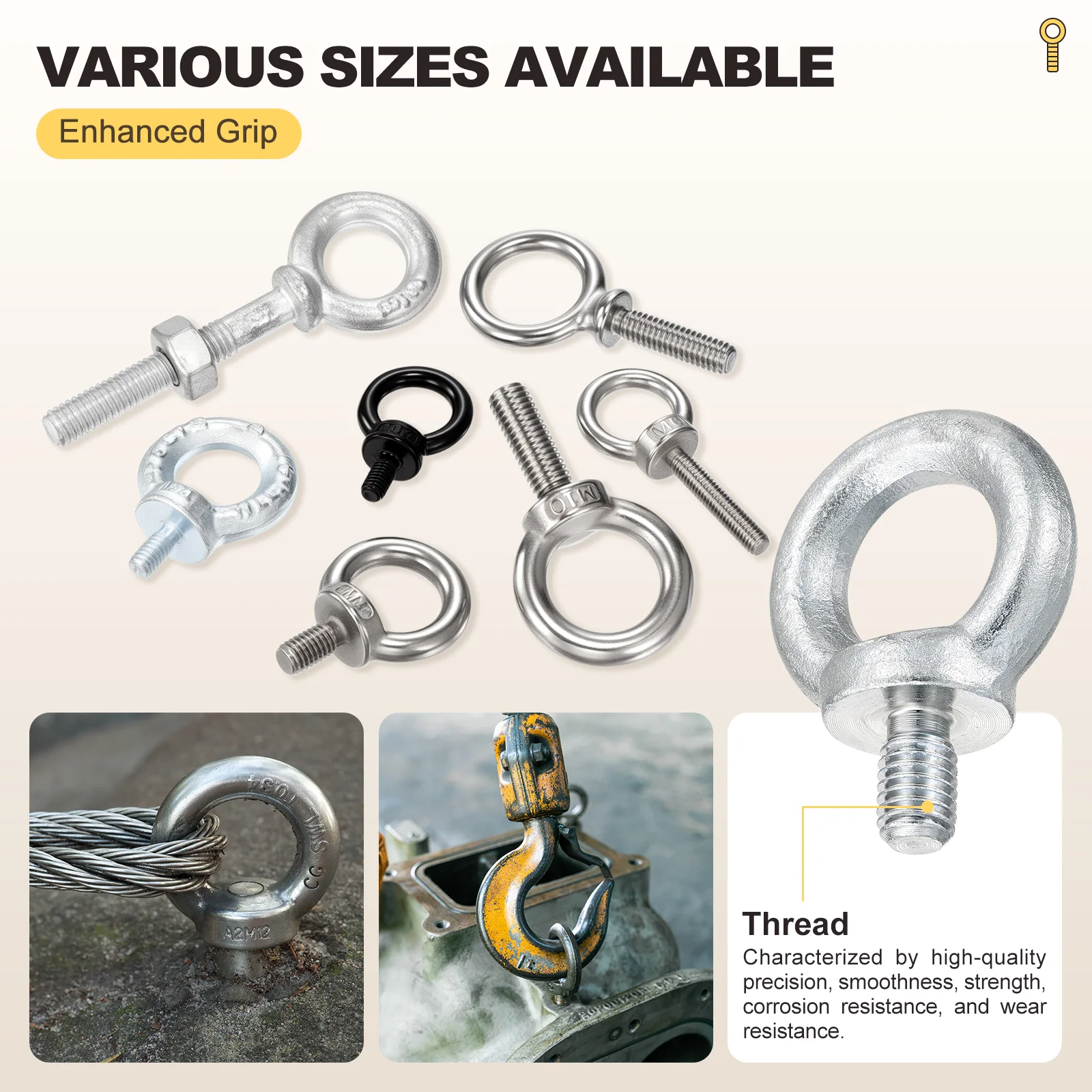 Shoulder Eye Bolt (5/16"x1/2") 4Pcs, Carbon Steel, White - Image 5