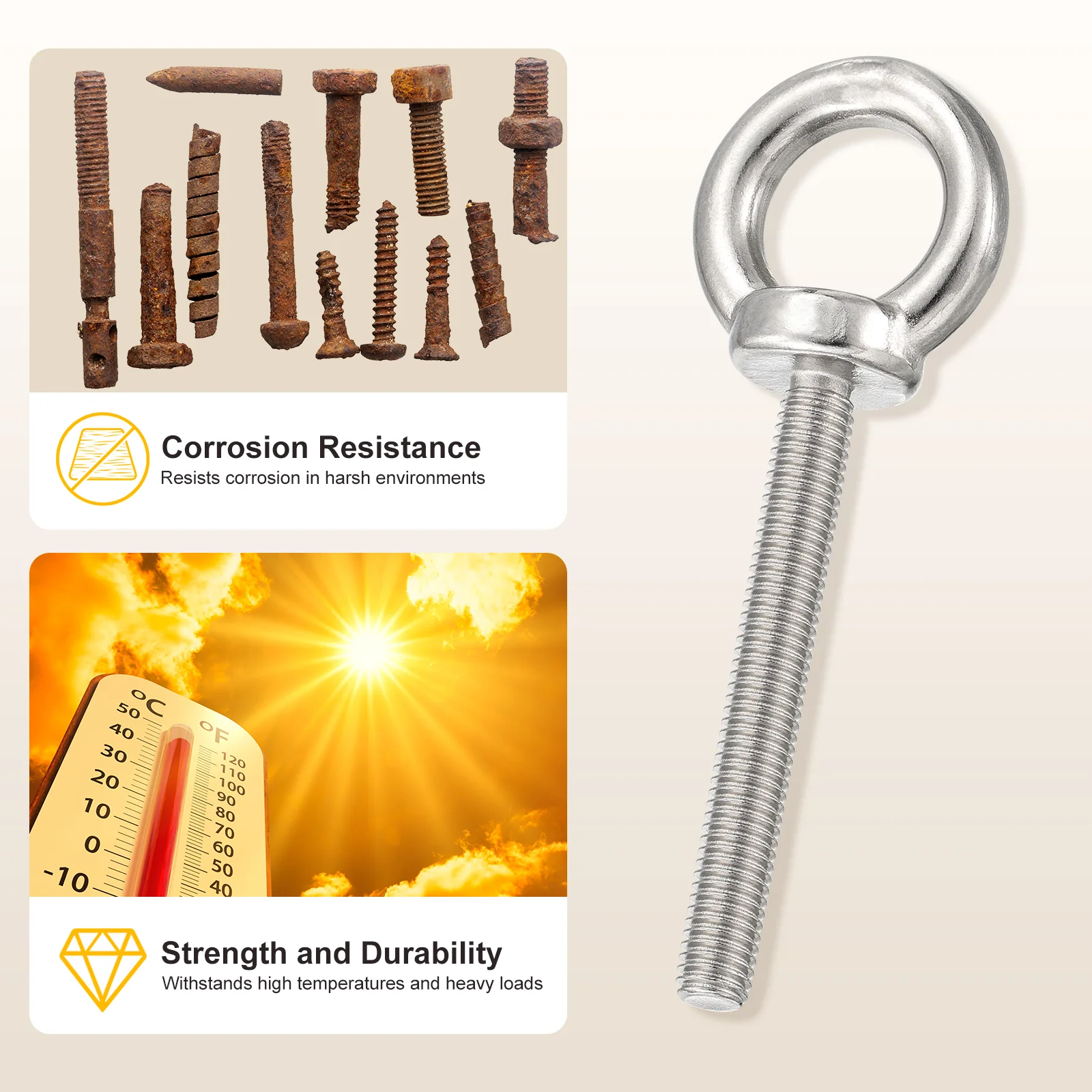 Shoulder Eye Bolt (M8x15mm) 20Pcs, 304 Stainless Steel, Silver - Image 4