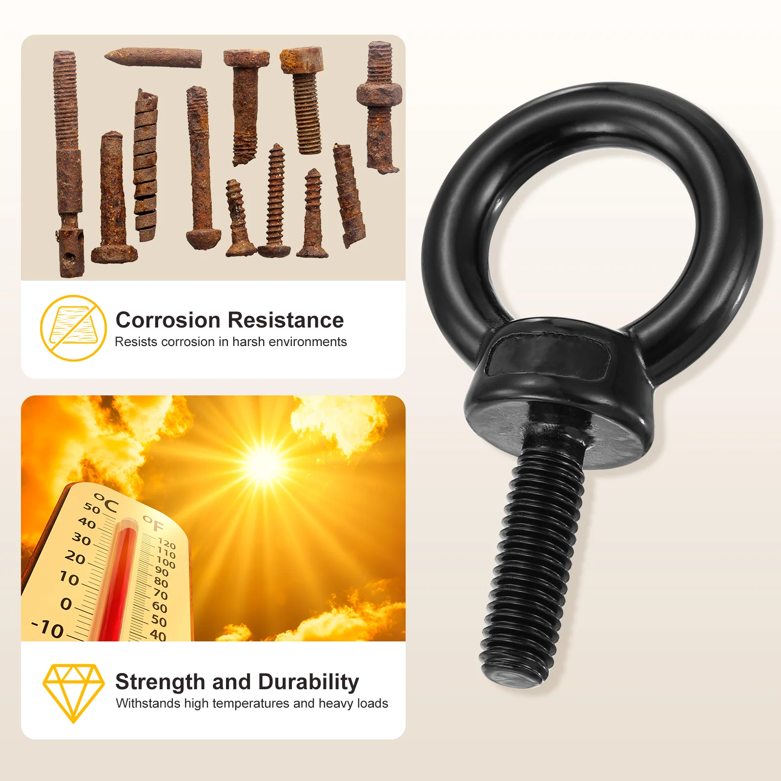 Shoulder Eye Bolt (M12x20mm) 2Pcs, 304 Stainless Steel, Black - Image 4