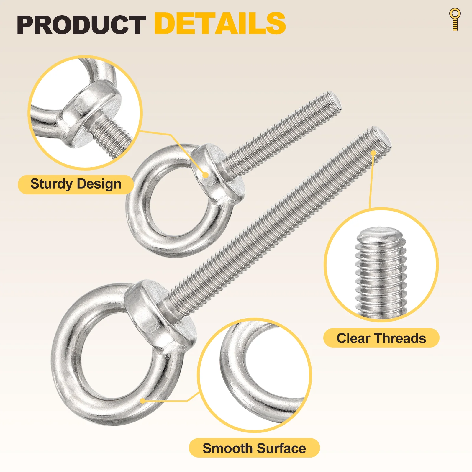 Shoulder Eye Bolt with Spring Washers, Flat Washers, Lock Nuts (M5x12mm) 6Set - Image 3