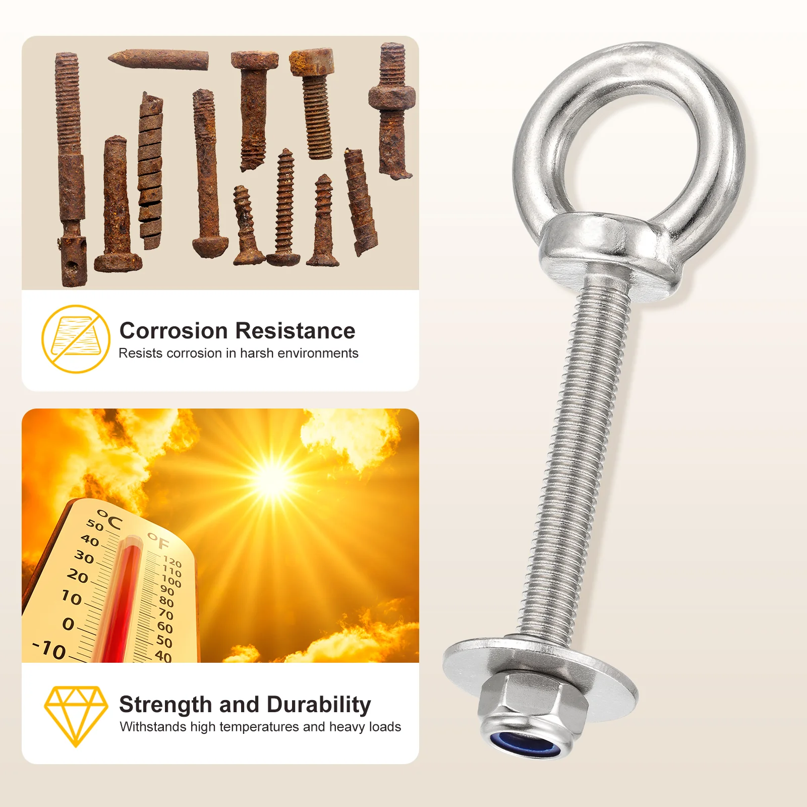 Shoulder Eye Bolt with Spring Washers, Flat Washers, Lock Nuts (M5x12mm) 6Set - Image 4