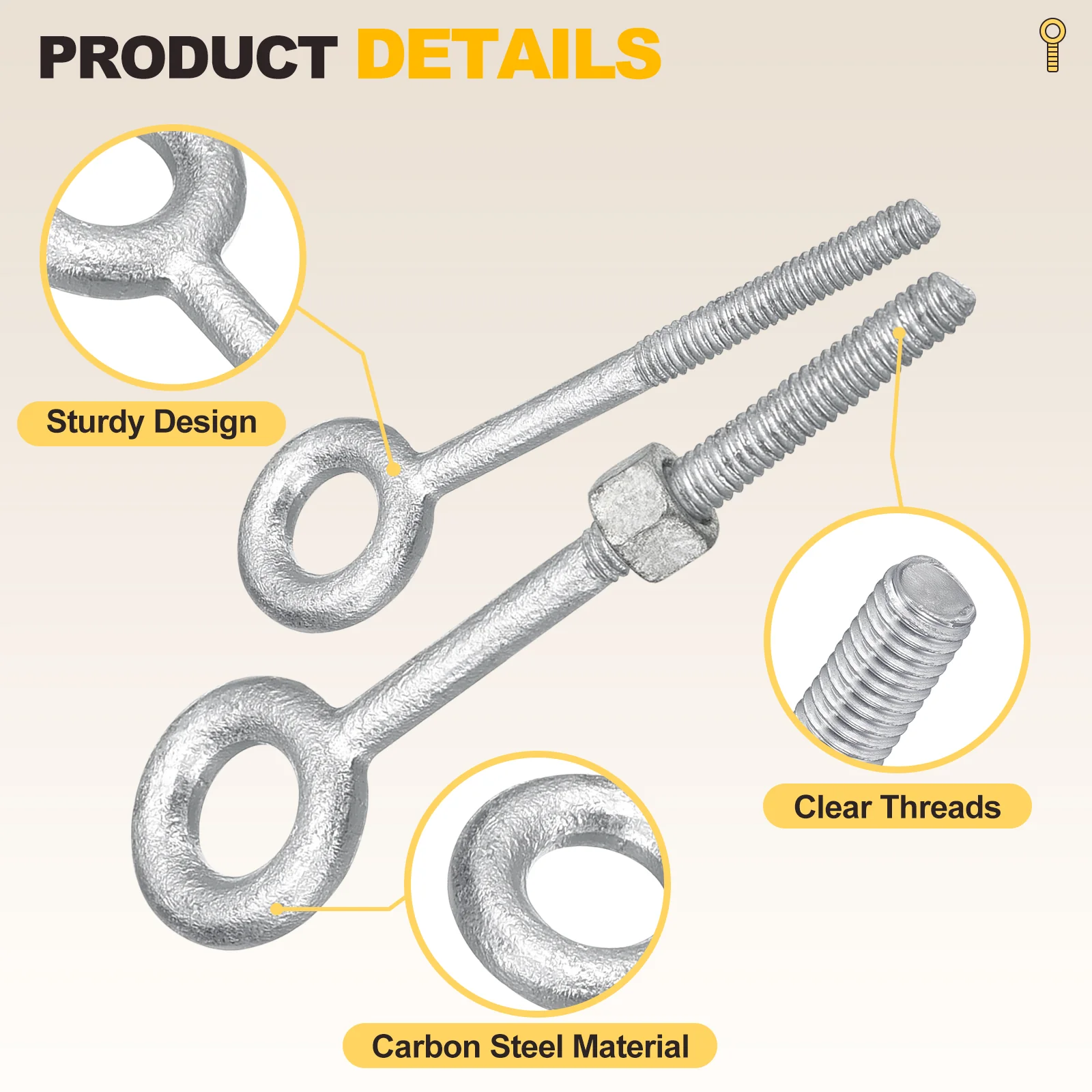 Eye Bolt with Nuts(5/8"x6") 4Set, Zinc-Plated Carbon Steel, White - Image 3