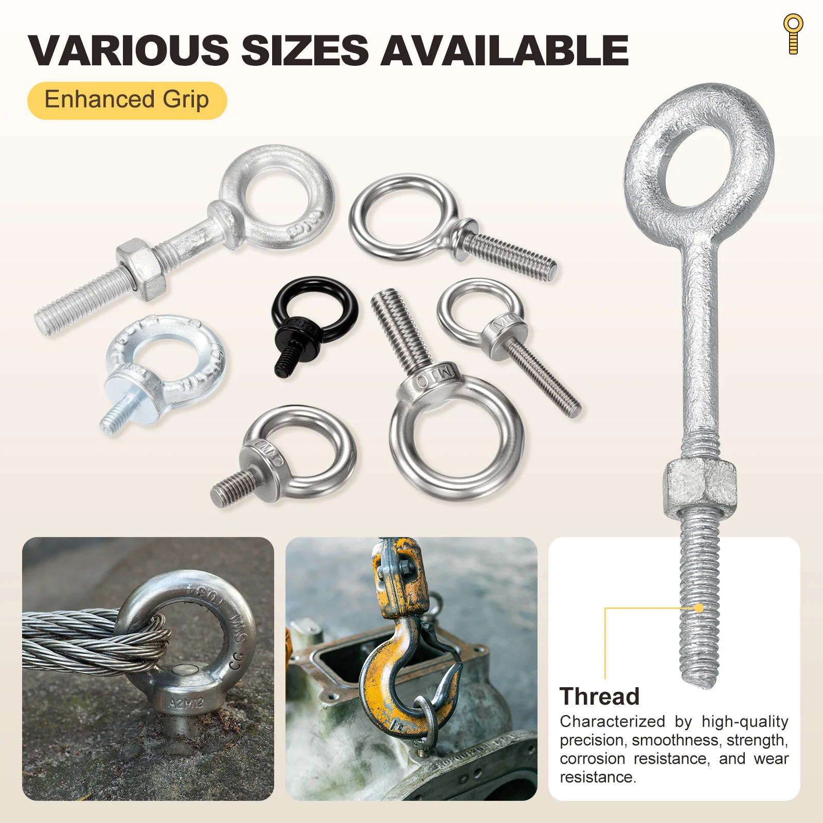 Eye Bolt with Nuts(5/8"x6") 4Set, Zinc-Plated Carbon Steel, White - Image 5