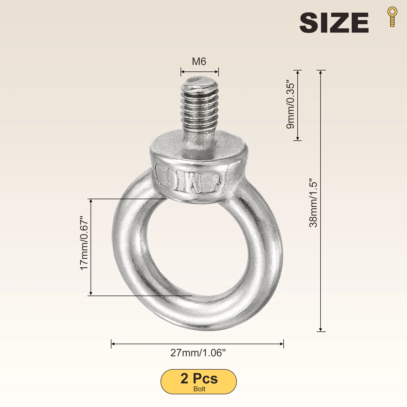 Shoulder Eye Bolt (M6x9mm) 2Pcs, 304 Stainless Steel, Silver - Image 2