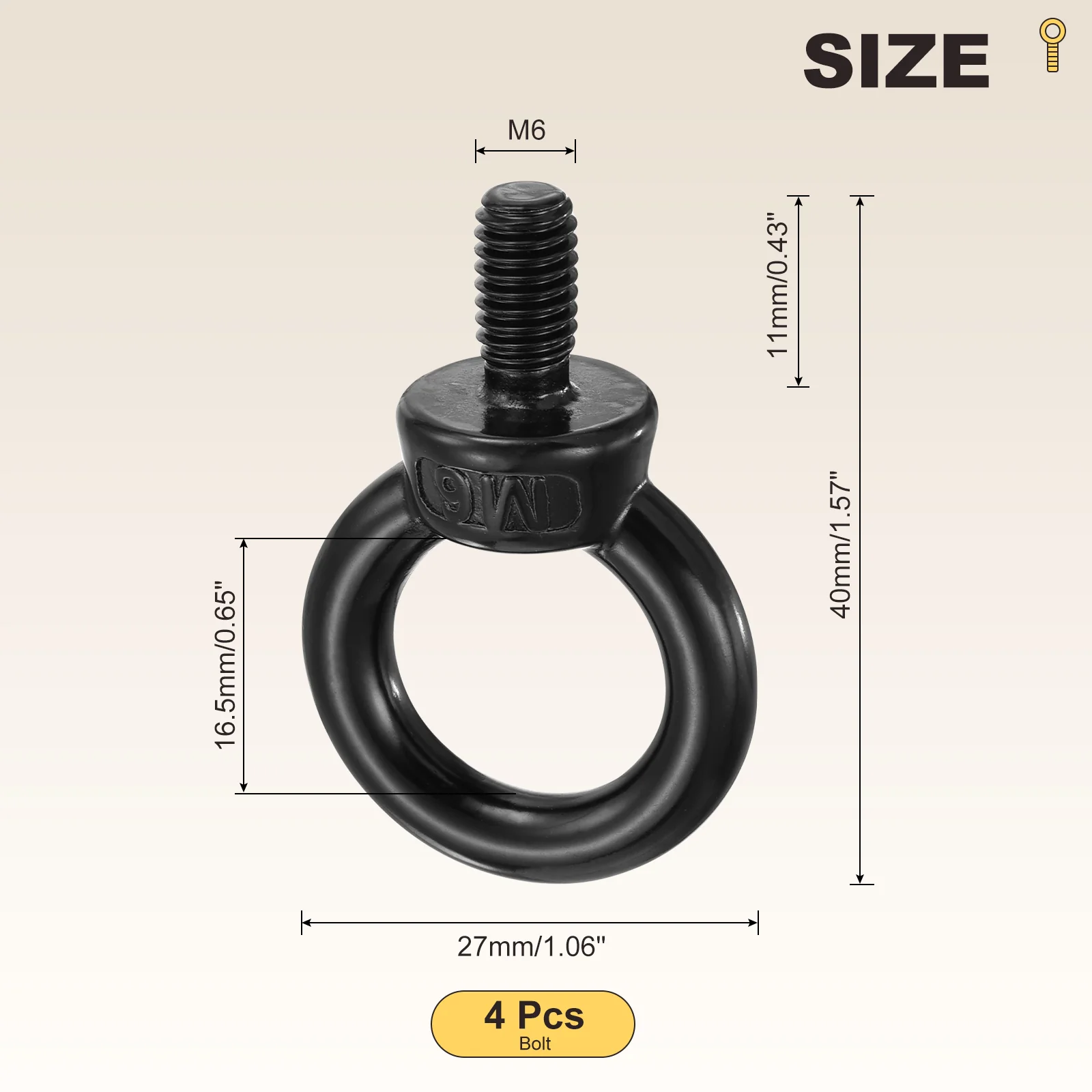 Shoulder Eye Bolt (M6x11mm) 4Pcs, 304 Stainless Steel, Black - Image 2