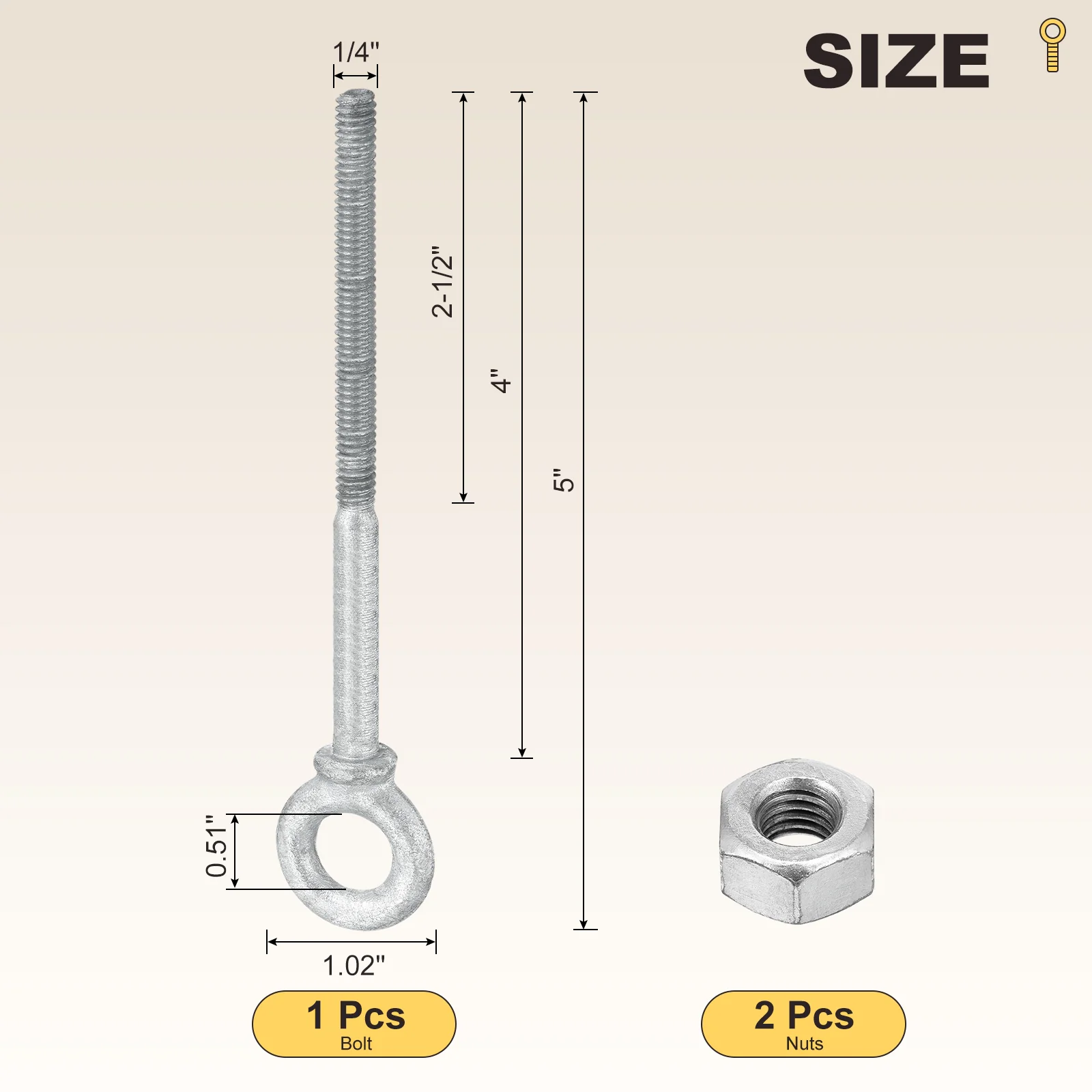 Shoulder Eye Bolt with Nuts(1/4"x4") 10Set, Zinc-Plated Carbon Steel, White - Image 2