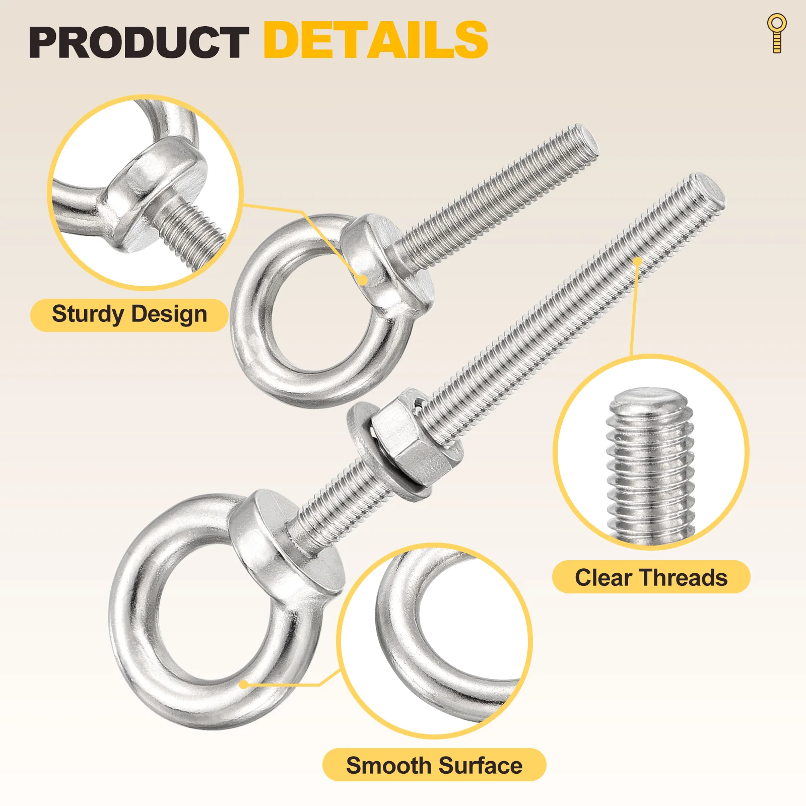 Shoulder Eye Bolt with Flat Washers & Nuts & Spring Washers (M10x120mm) 2Set - Image 3