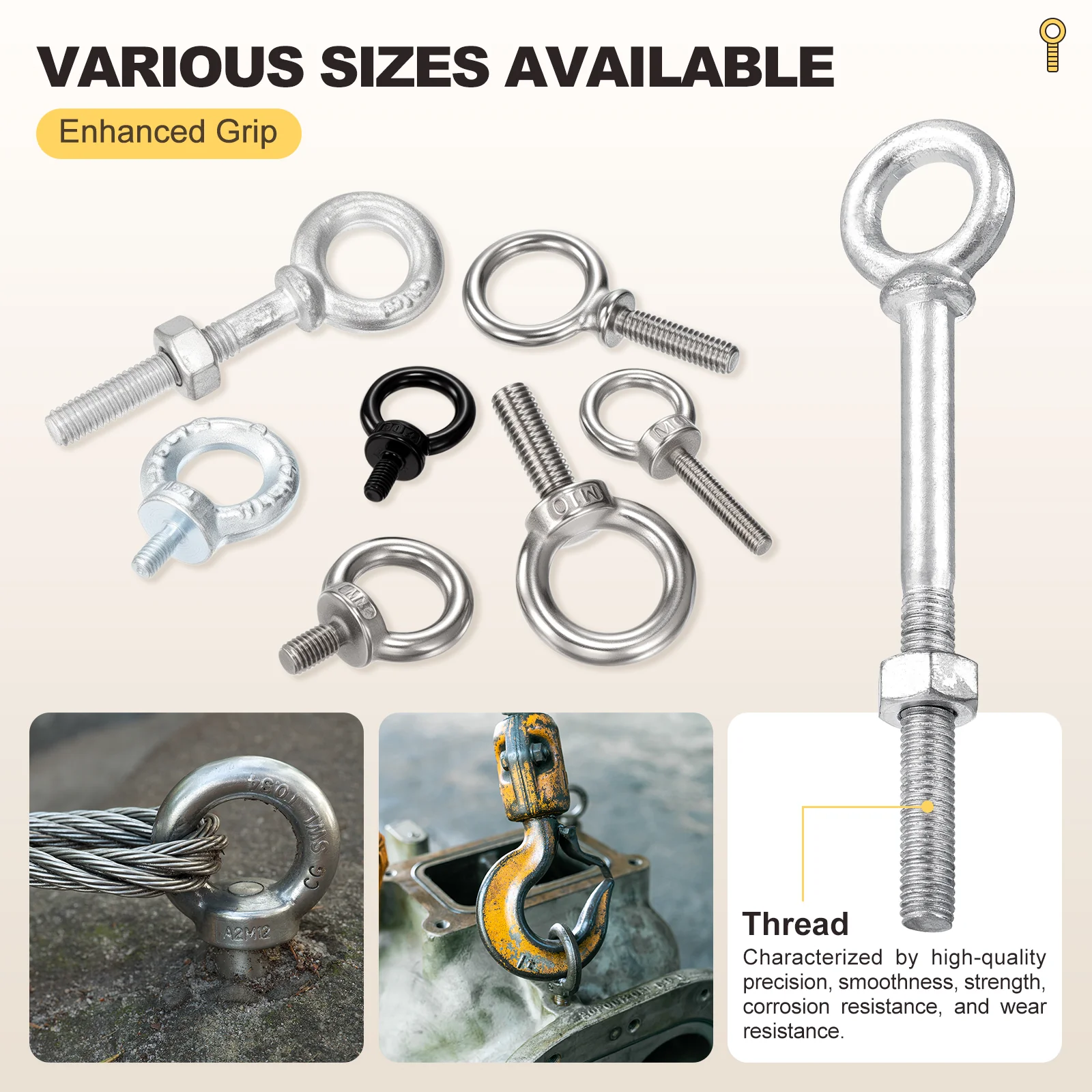 Shoulder Eye Bolt with Nuts(3/8"x2-1/2") 4Set, Zinc-Plated Carbon Steel, White - Image 5