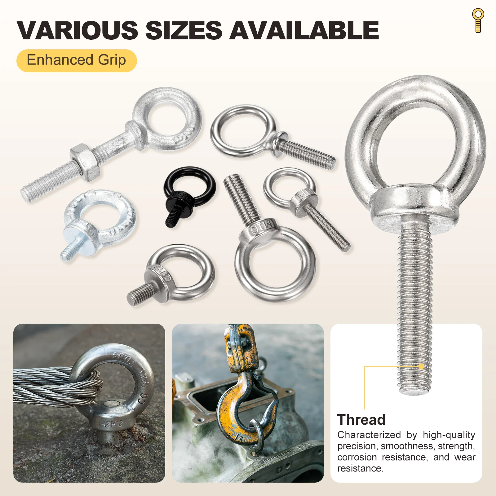 Shoulder Eye Bolt with Spring Washers, Flat Washers, Lock Nuts (M8x15mm) 8Set - Image 5