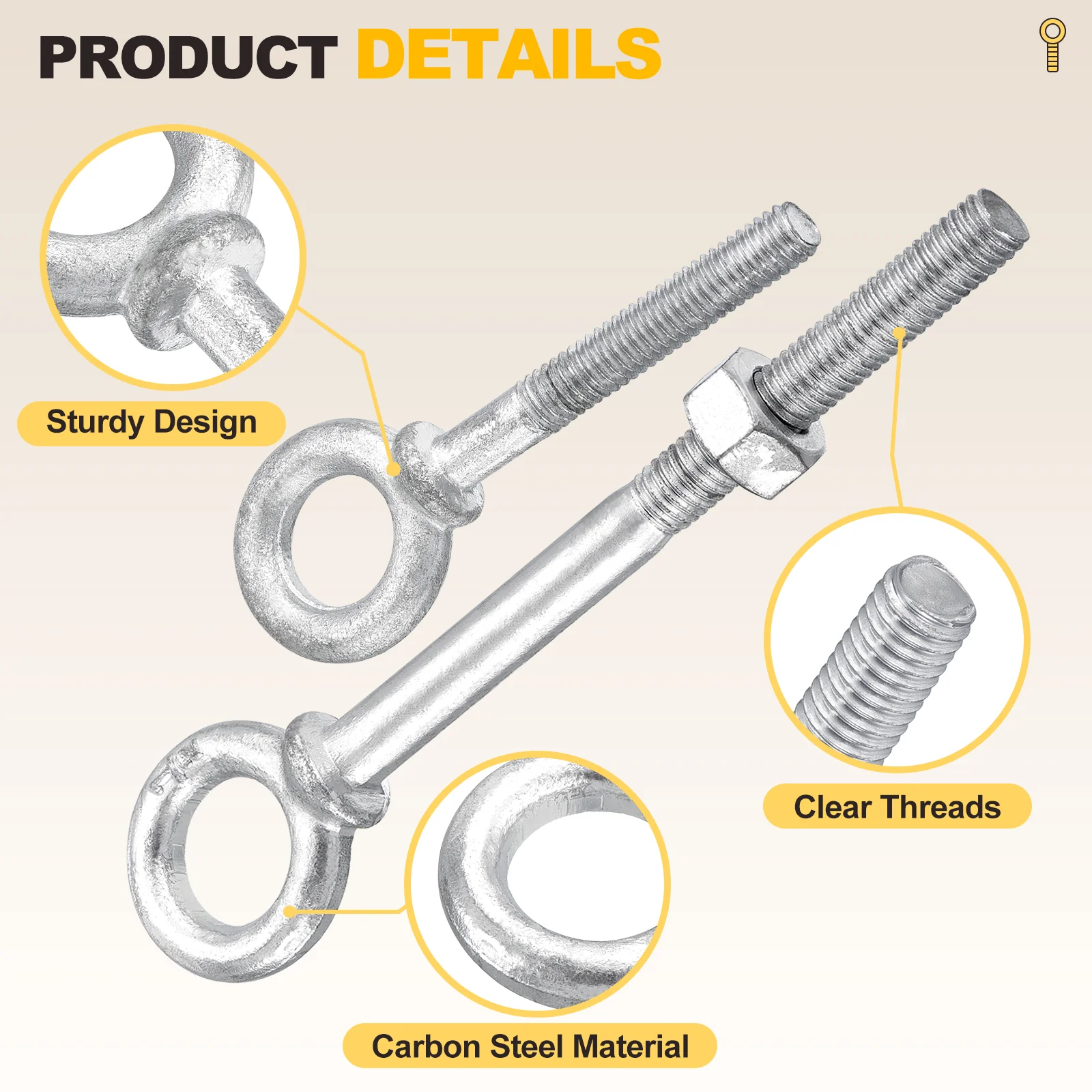 Shoulder Eye Bolt with Nuts(5/16"x4-1/4") 10Set, Zinc-Plated Carbon Steel, White - Image 3