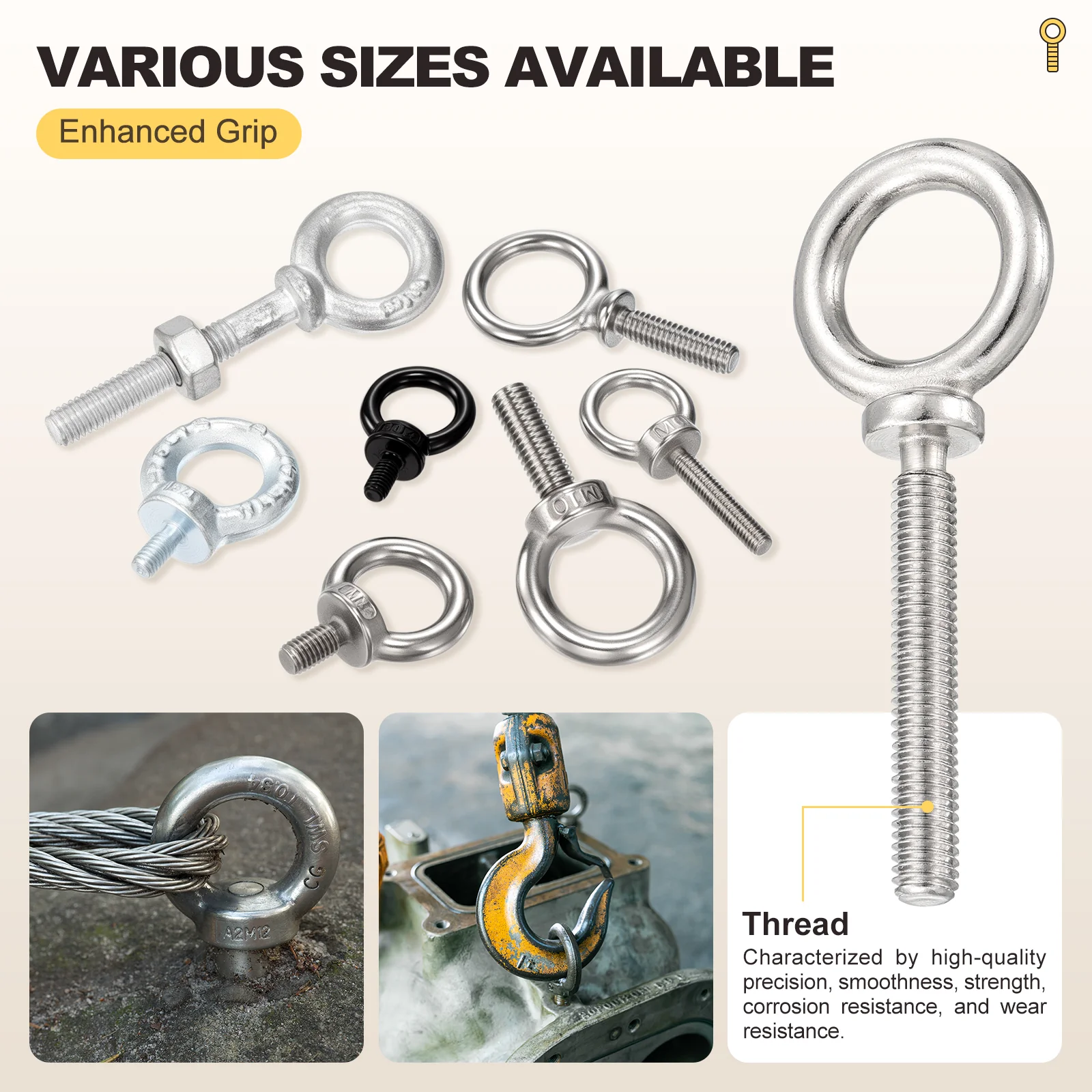 Shoulder Eye Bolt (3/8"x2-1/2") 1Pcs, 304 Stainless Steel, Silver - Image 5
