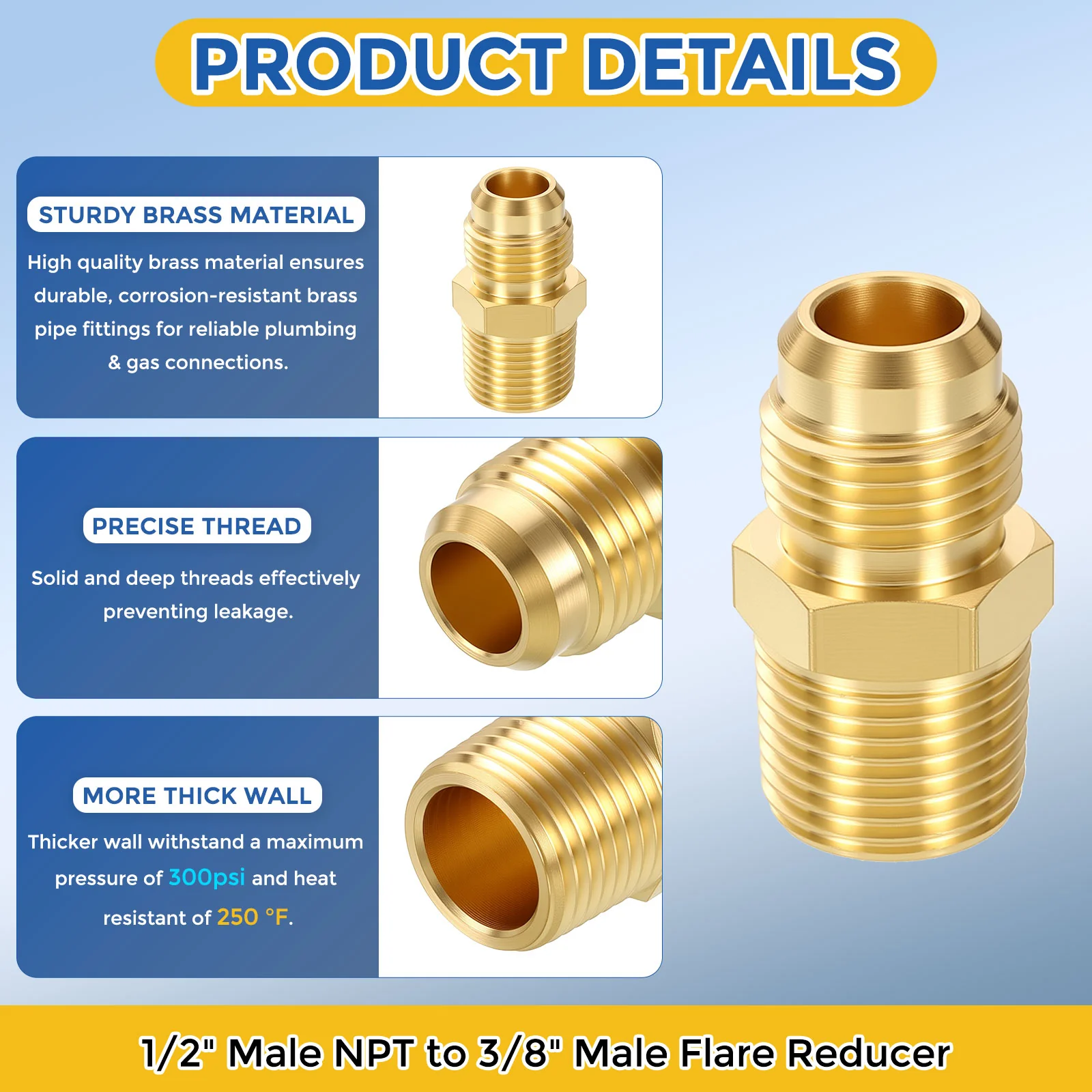 Brass Pipe Fittings, Male Flare to Male NPT Reducer - Image 28