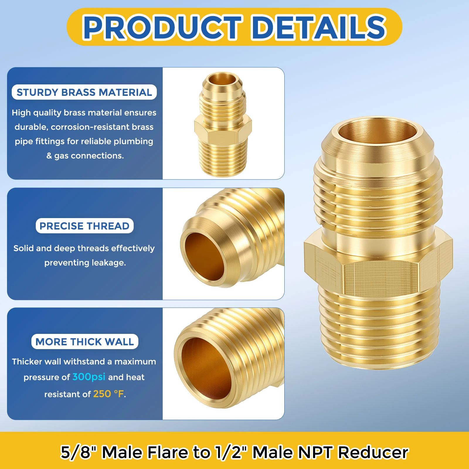 Brass Pipe Fittings, Male Flare to Male NPT Reducer - Image 46