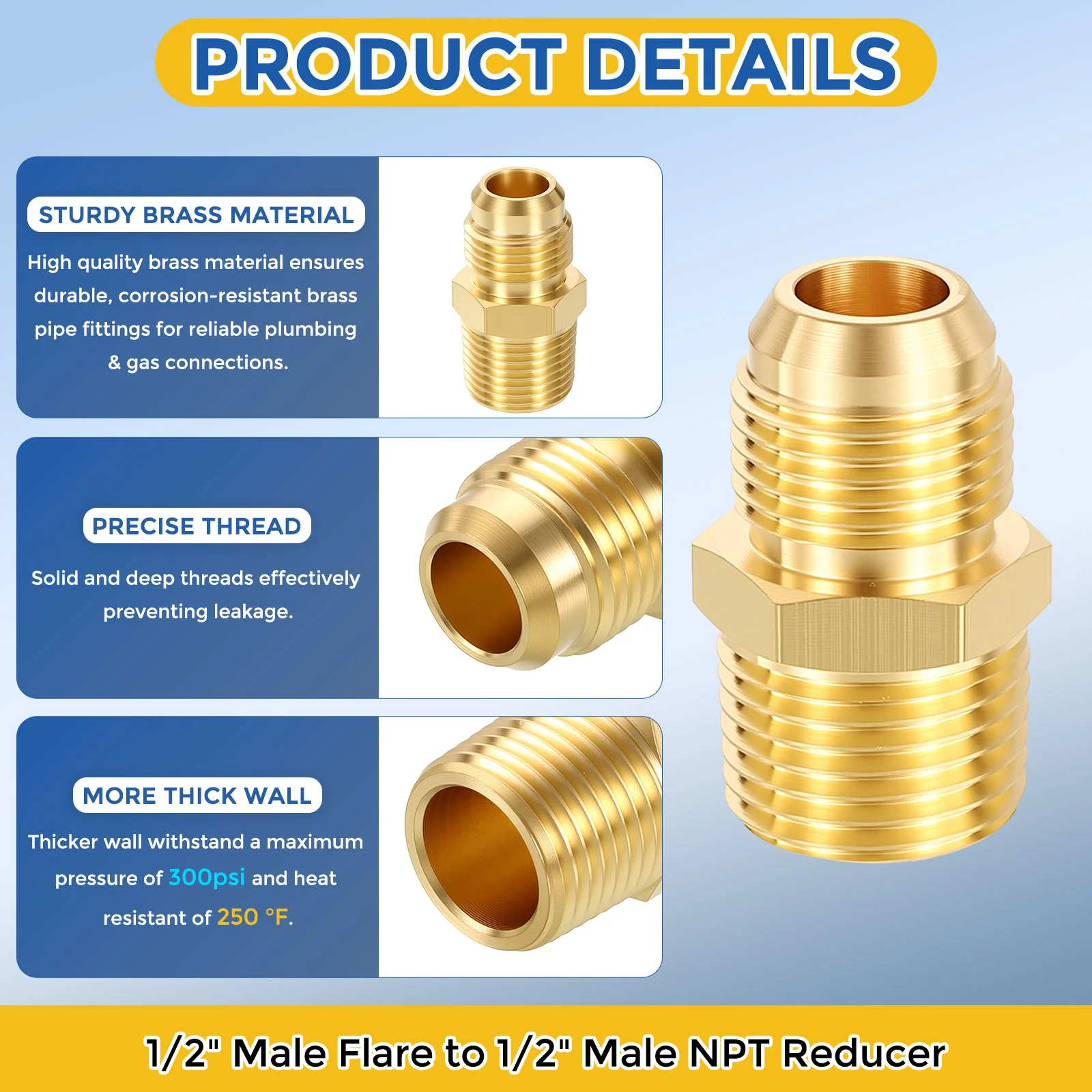 Brass Pipe Fittings, Male Flare to Male NPT Reducer - Image 52