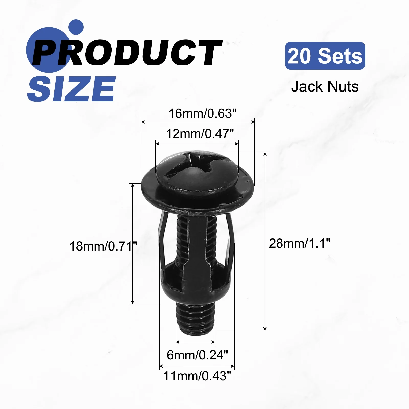 Uxcell 20 Set M6x28mm Jack Nuts, Carbon Steel Expansion Screw Petal Rivet Nut, Black - Image 2