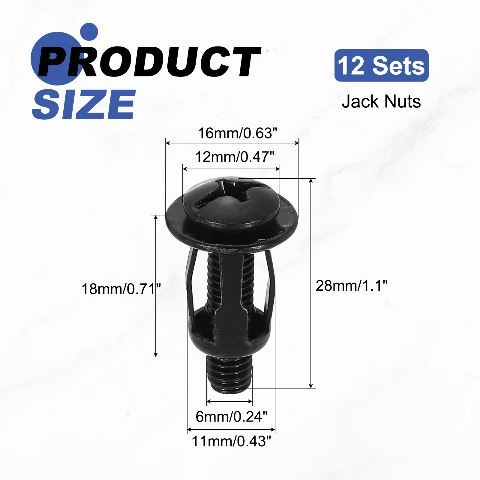 Uxcell 12 Set M6x28mm Jack Nuts, Carbon Steel Expansion Screw Petal Rivet Nut, Black - Image 2