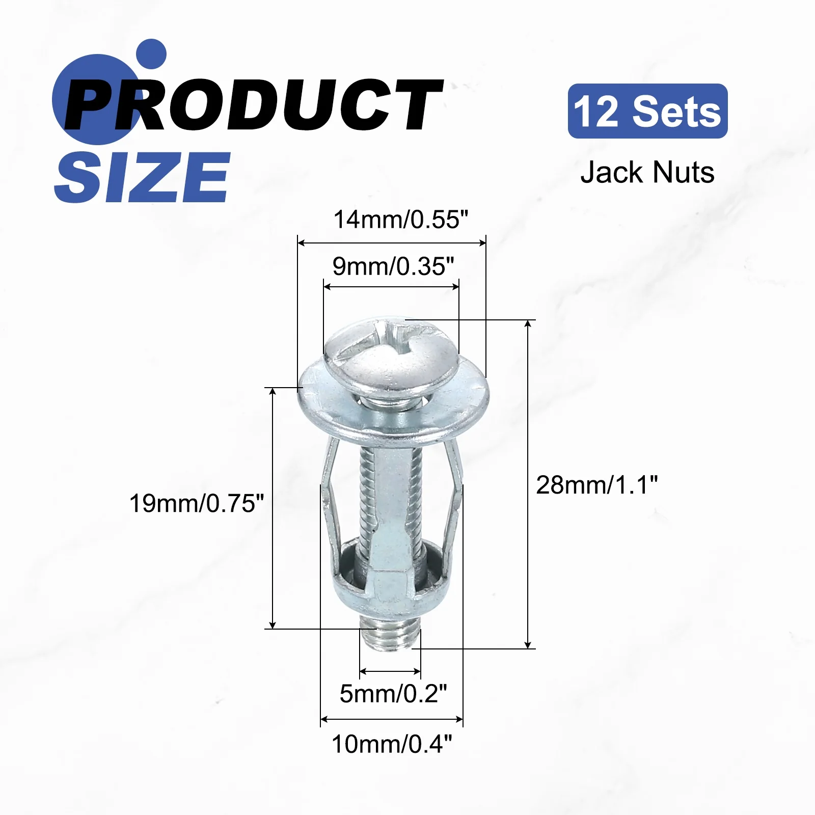 Uxcell 12 Set M5x28mm Jack Nuts, Carbon Steel Expansion Screw Petal Rivet Nut, Silver - Image 2