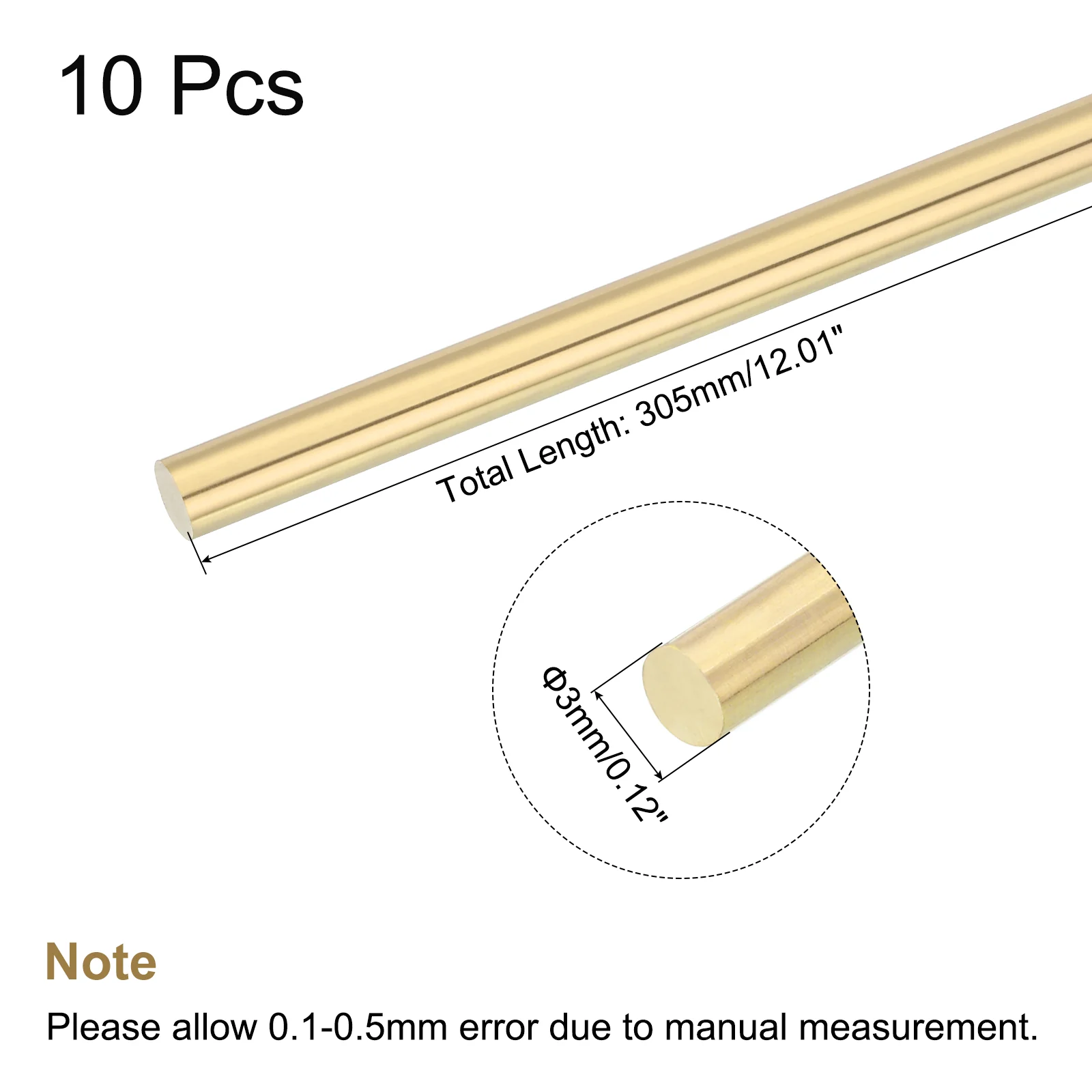 3mm Diameter 305mm Length Brass Solid Round Rod for DIY Craft 10Pcs - Image 2