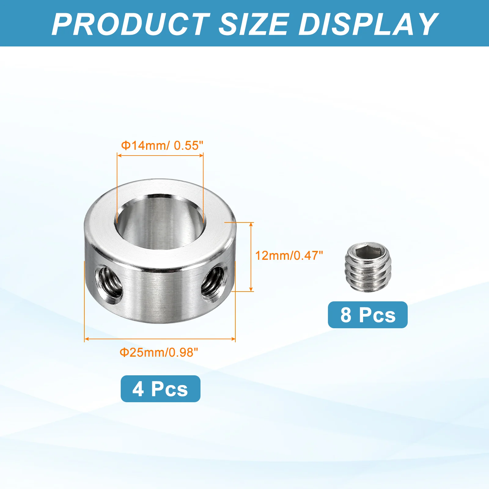 4pcs Stainless Steel Shaft Collar, 14mm ID 25mm OD 12mm Thickness Dual Hole - Image 2