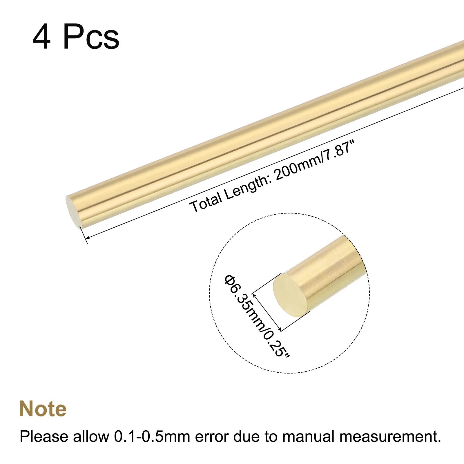 6.35mm Diameter 200mm Length Brass Solid Round Rod for DIY Craft 4Pcs - Image 2