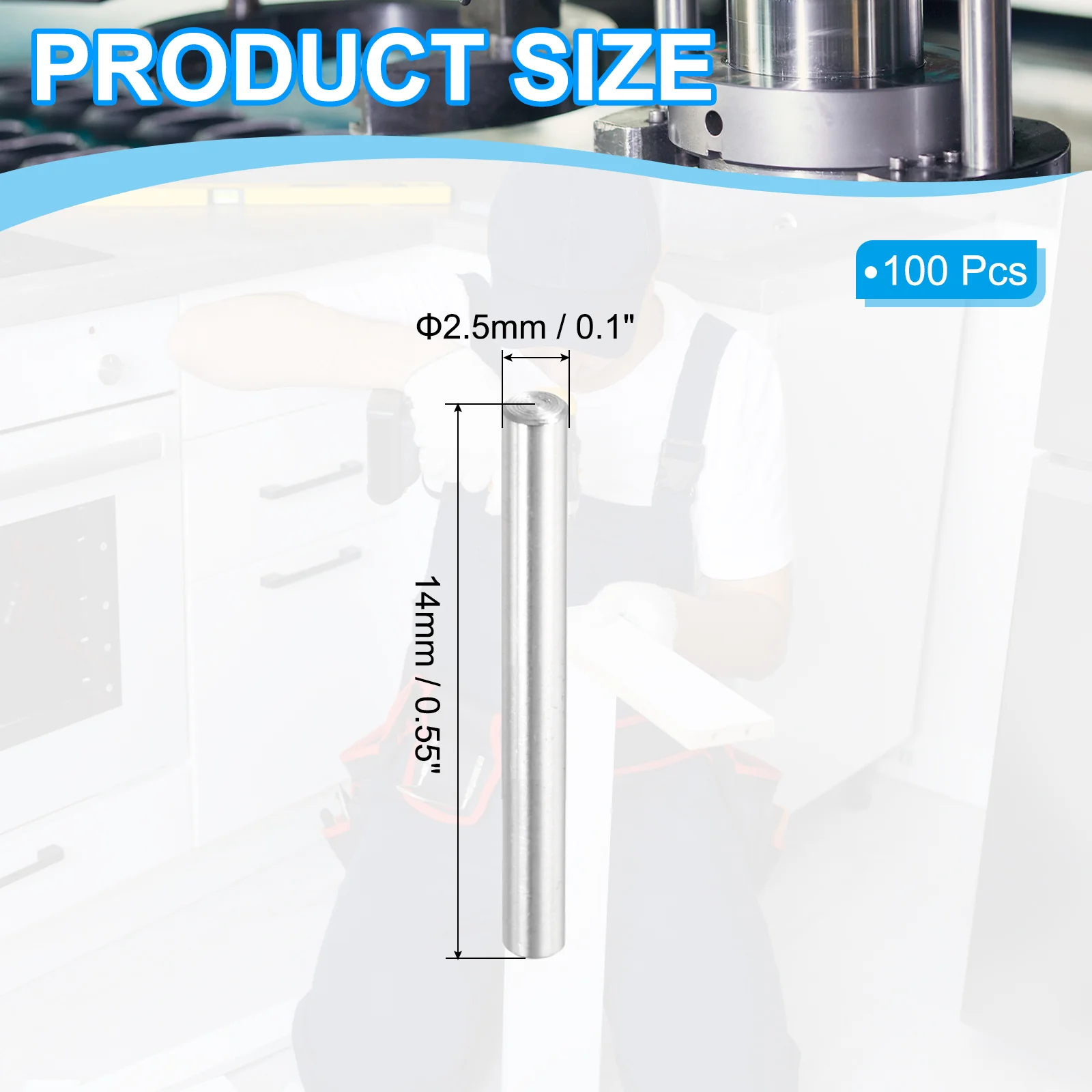 100pcs Dowel Pins M2.5x14mm Stainless Steel Round Head Shelf Support Peg Pin Rod - Image 2