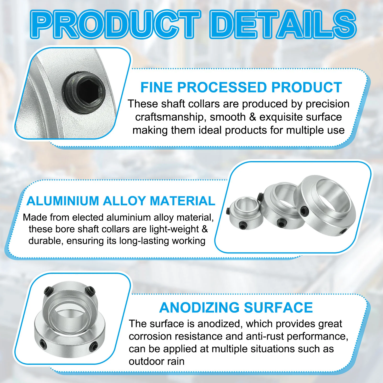 4pcs Aluminium Alloy Shaft Collar, 3/8" ID 11/16" OD 1/2" Thickness - Image 3