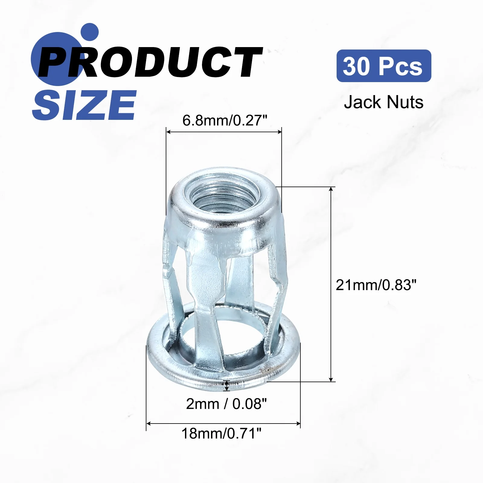 Uxcell 30Pcs M8x21mm Jack Nuts, Carbon Steel Threaded Insert Petal Nuts, Silver - Image 2