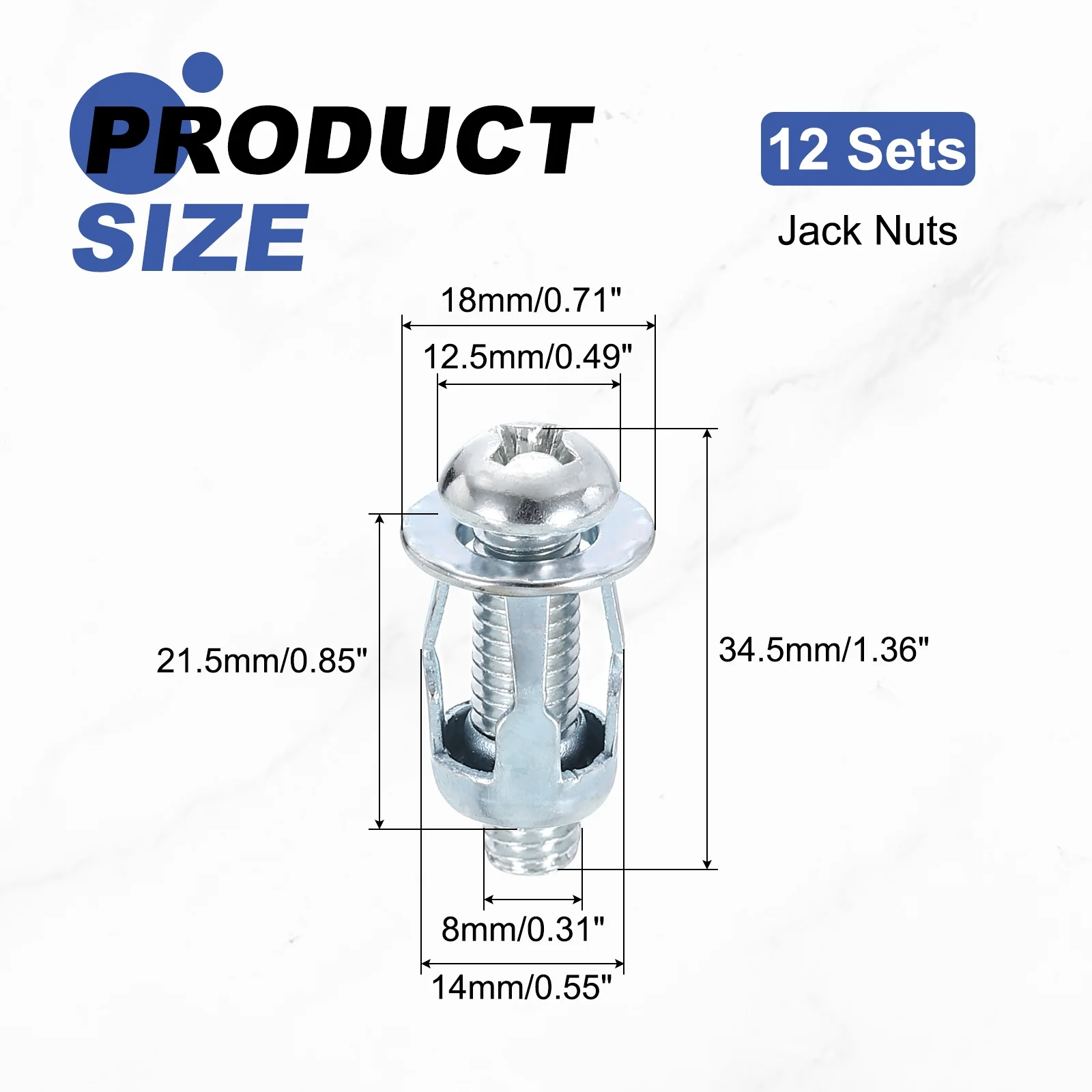 Uxcell 12 Set M8x34.5mm Jack Nuts, Carbon Steel Expansion Screw Petal Rivet Nut, Silver - Image 2