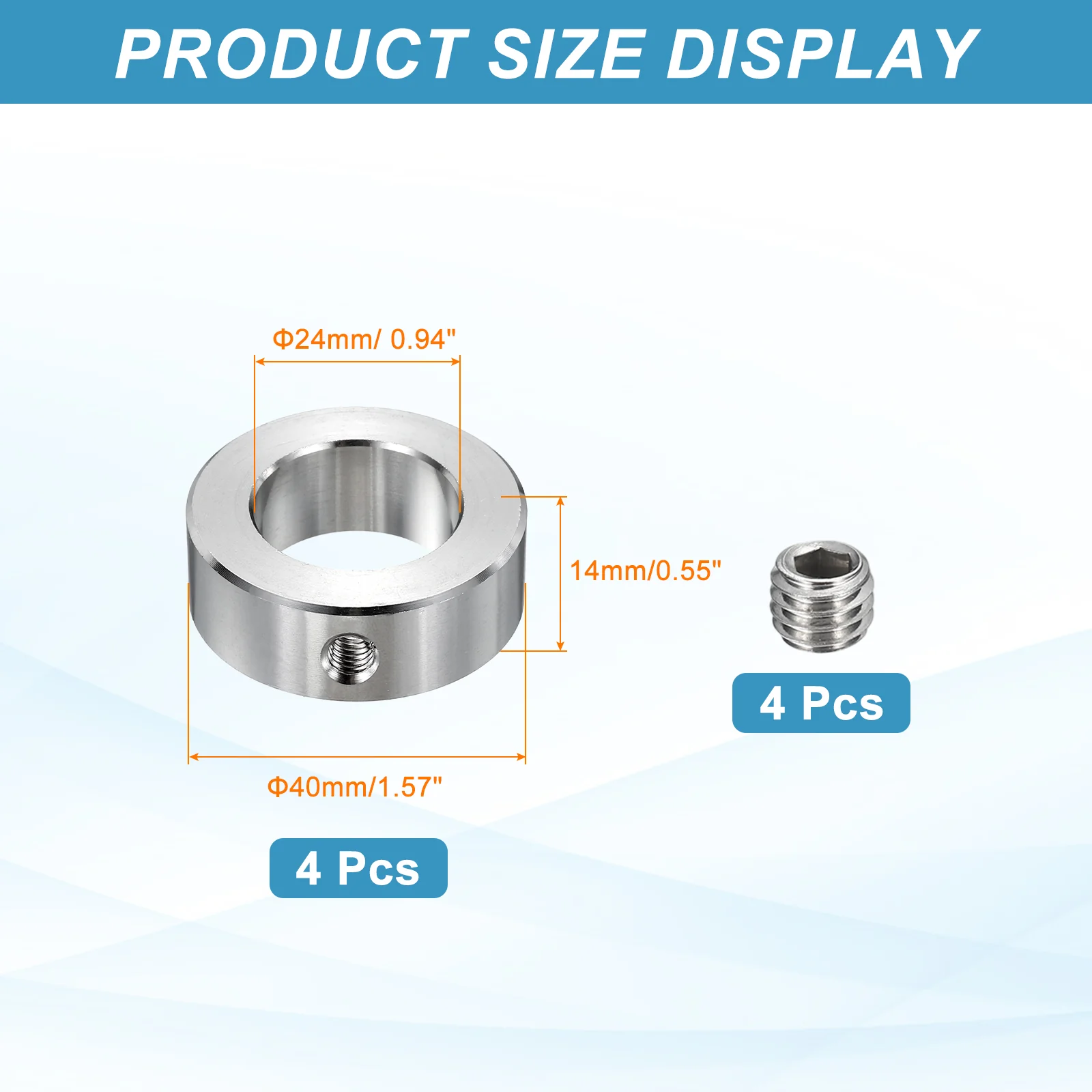4pcs Stainless Steel Shaft Collar, 24mm ID 40mm OD 14mm Thickness Single Hole - Image 2