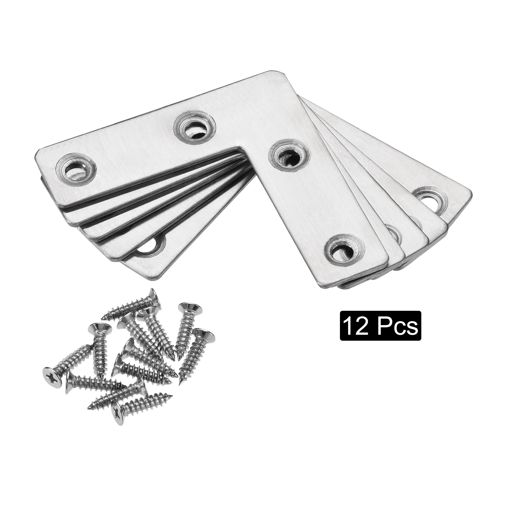 Uxcell L Shape Brace 50x50x1.3mm Stainless Steel Mending Repairing Flat Brackets for Joint Fastener with Screws 12Pcs - Image 3
