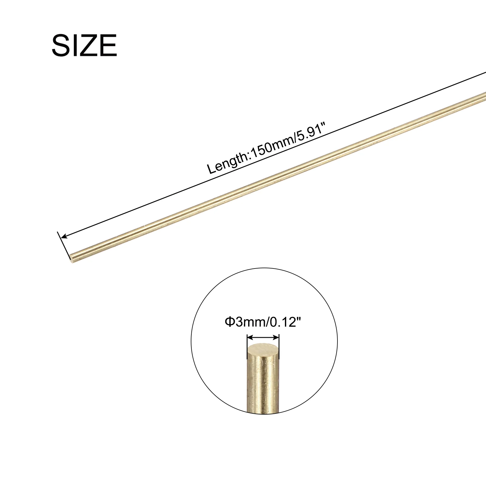 Uxcell 3mm x 150mm Brass Round Rod, Metal Solid Shaft Rods Lathe Bar 8pcs - Image 2