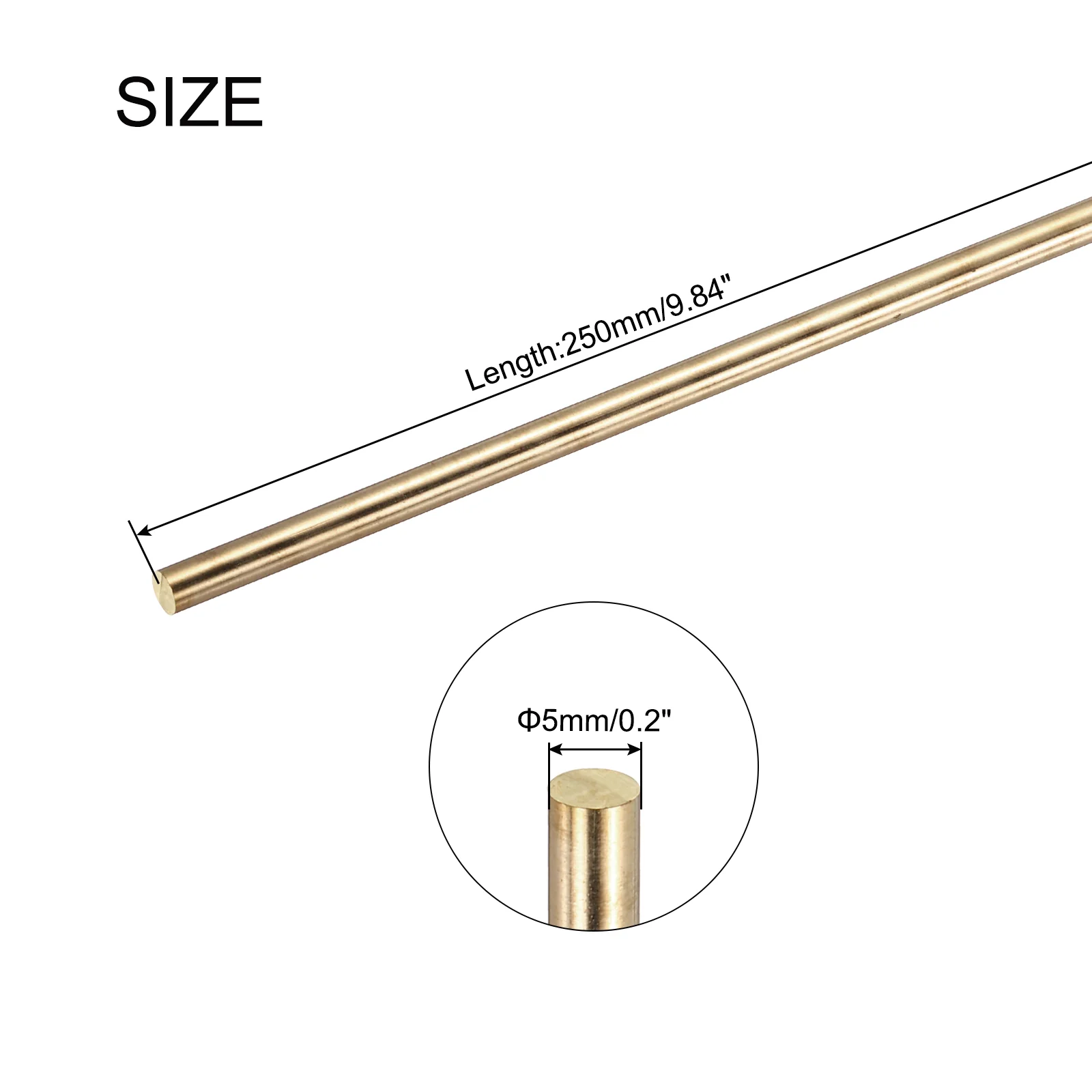 Uxcell 5mm x 250mm Brass Round Rod, Metal Solid Shaft Rods Lathe Bar 8pcs - Image 2