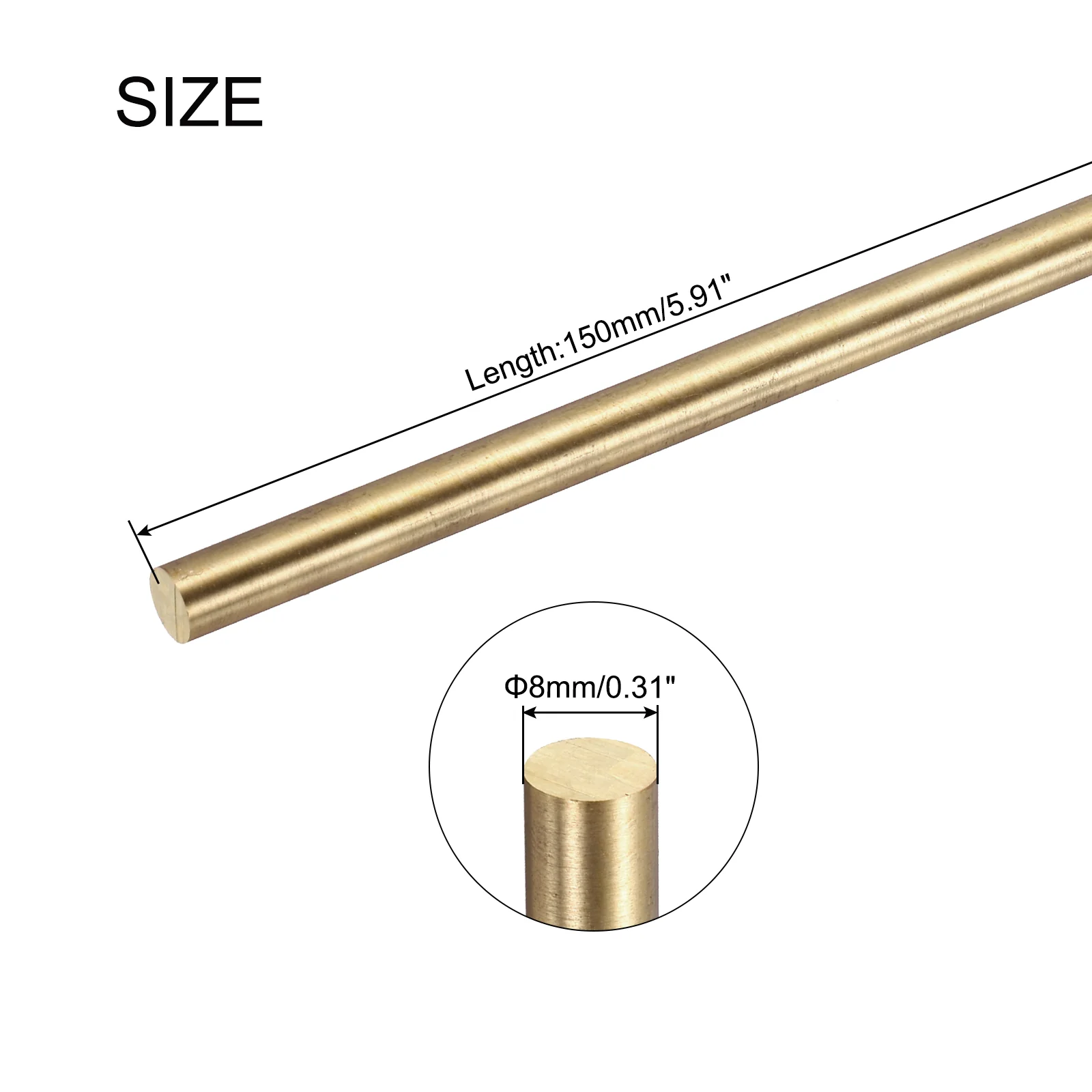 Uxcell 8mm x 150mm Brass Round Rod, Metal Solid Shaft Rods Lathe Bar 6pcs - Image 2