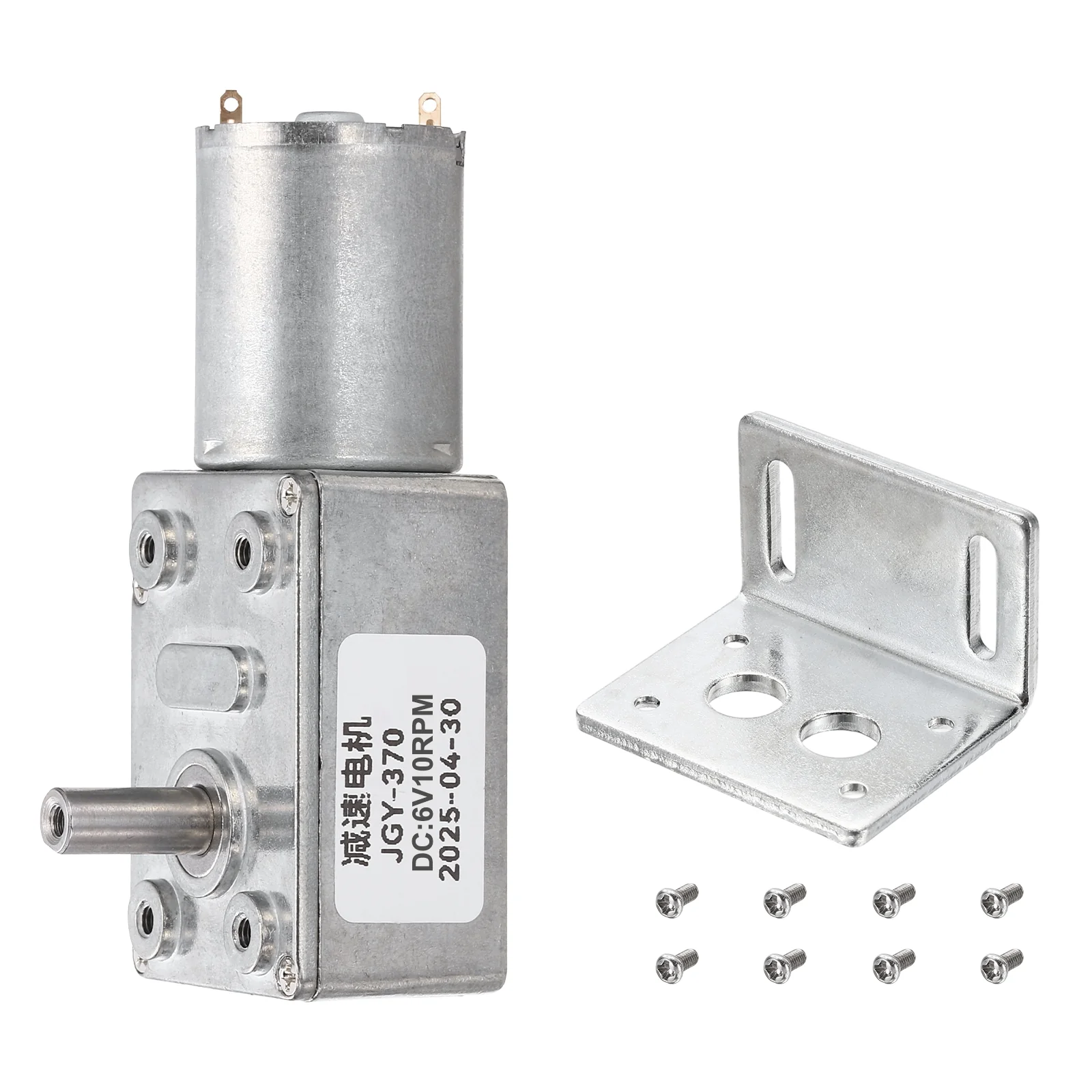 DC6V Worm Gear Motor, 10RPM 14mm D Shaft Speed Reduction with Bracket&Screws
