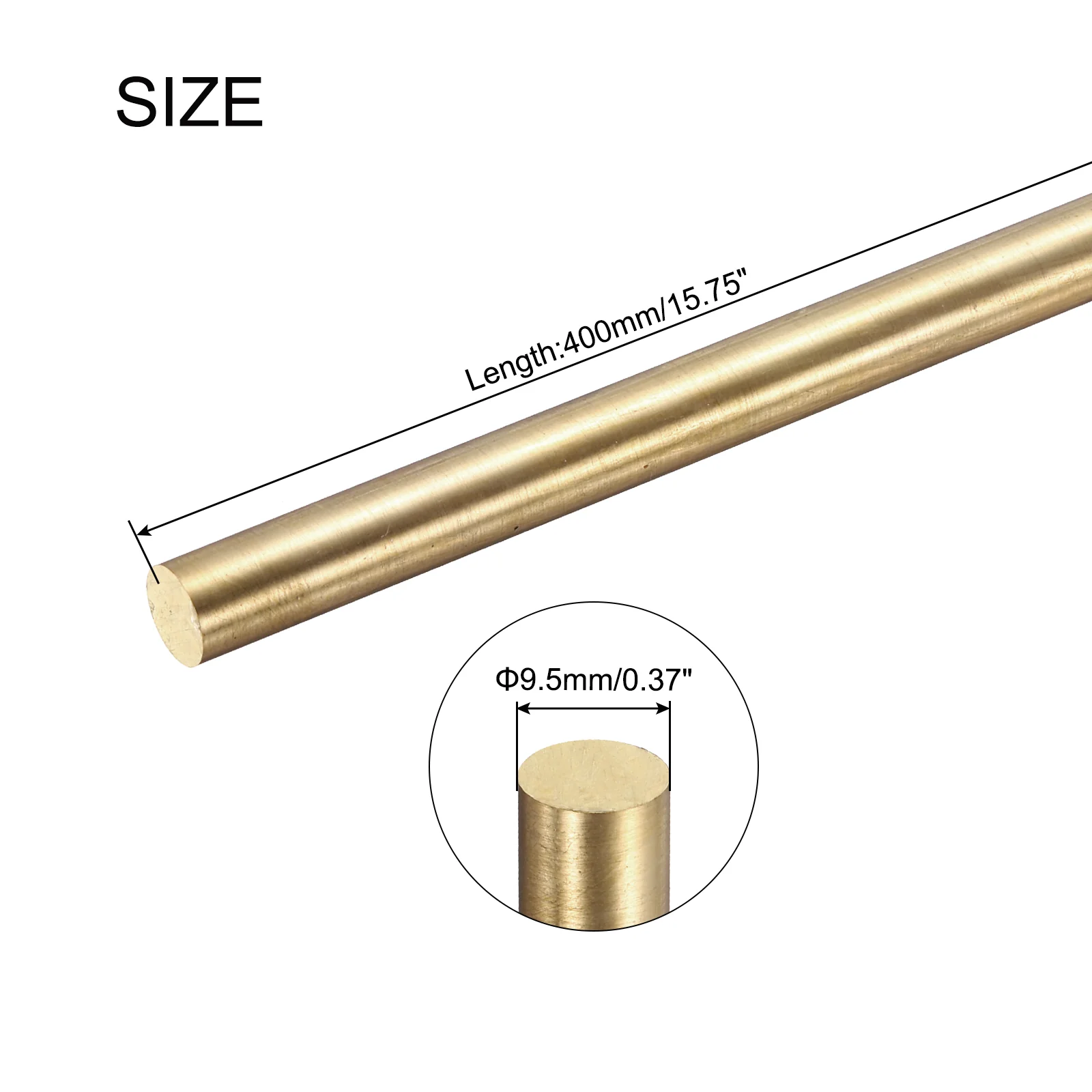 Uxcell 9.5mm x 400mm Brass Round Rod, Metal Solid Shaft Rods Lathe Bar - Image 2