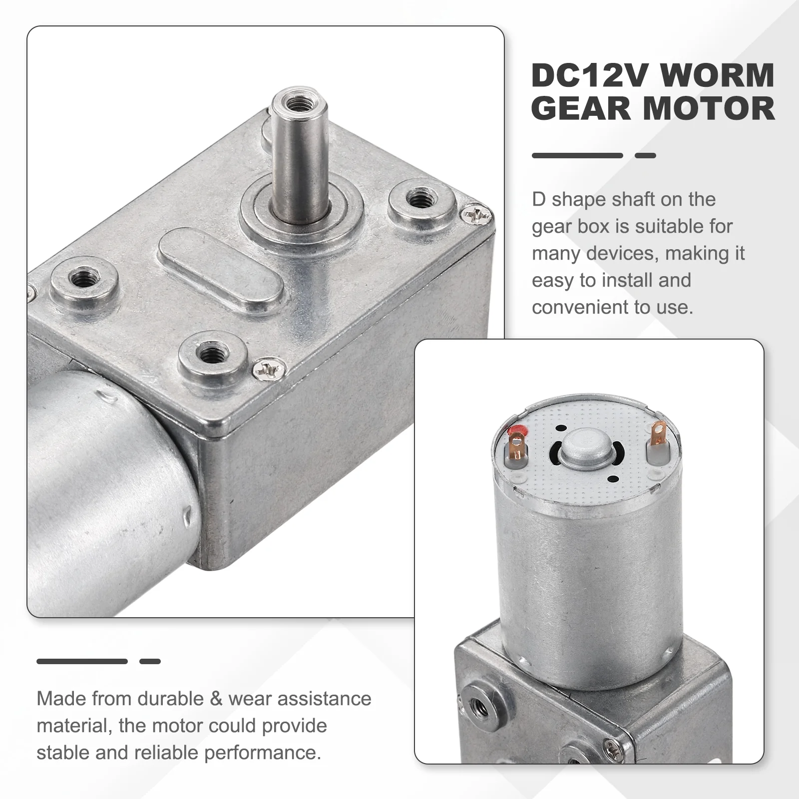 DC12V Worm Gear Motor, 150RPM 14mm D Shaft Speed Reduction with Bracket&Screws - Image 3