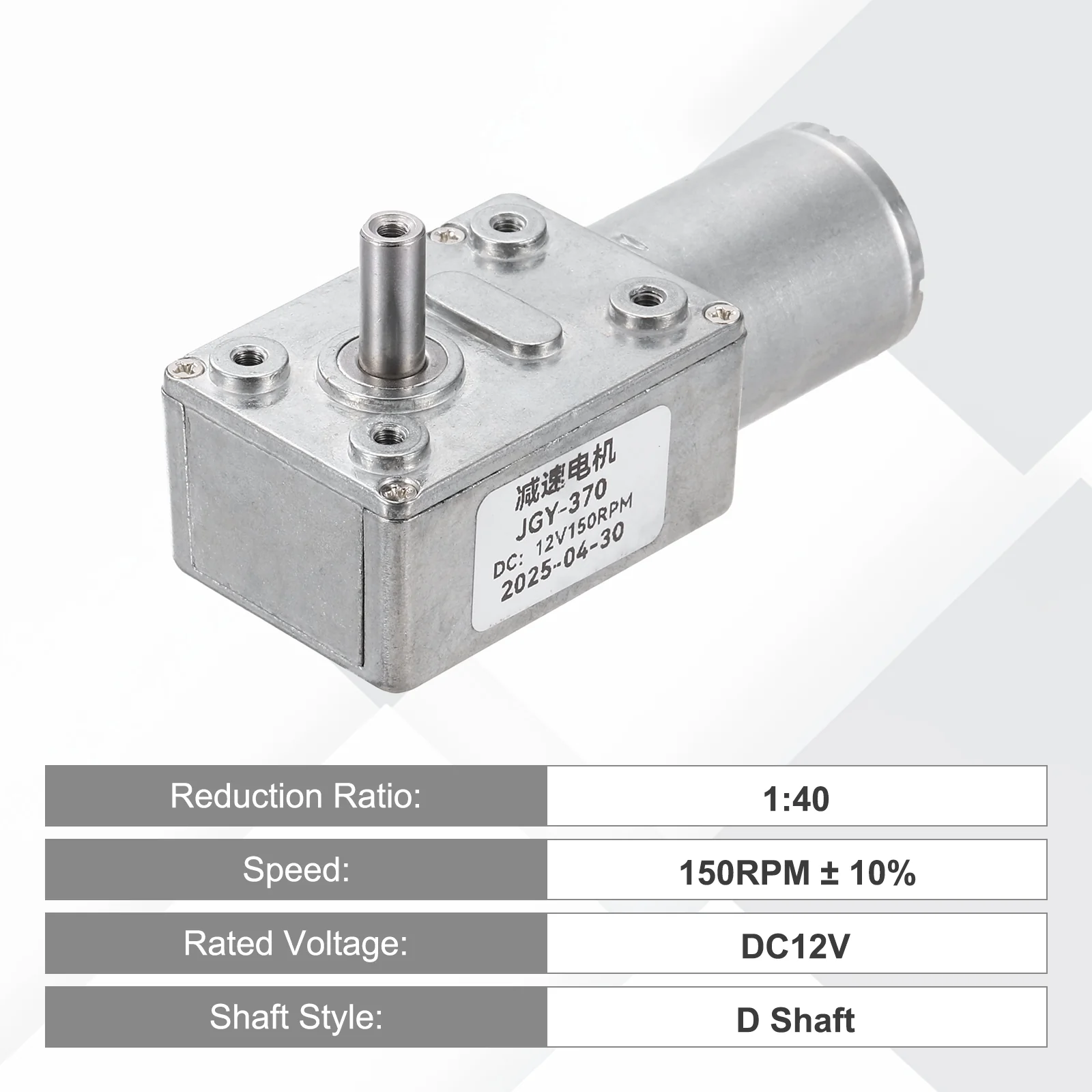 DC12V Worm Gear Motor, 150RPM 14mm D Shaft Speed Reduction with Bracket&Screws - Image 4