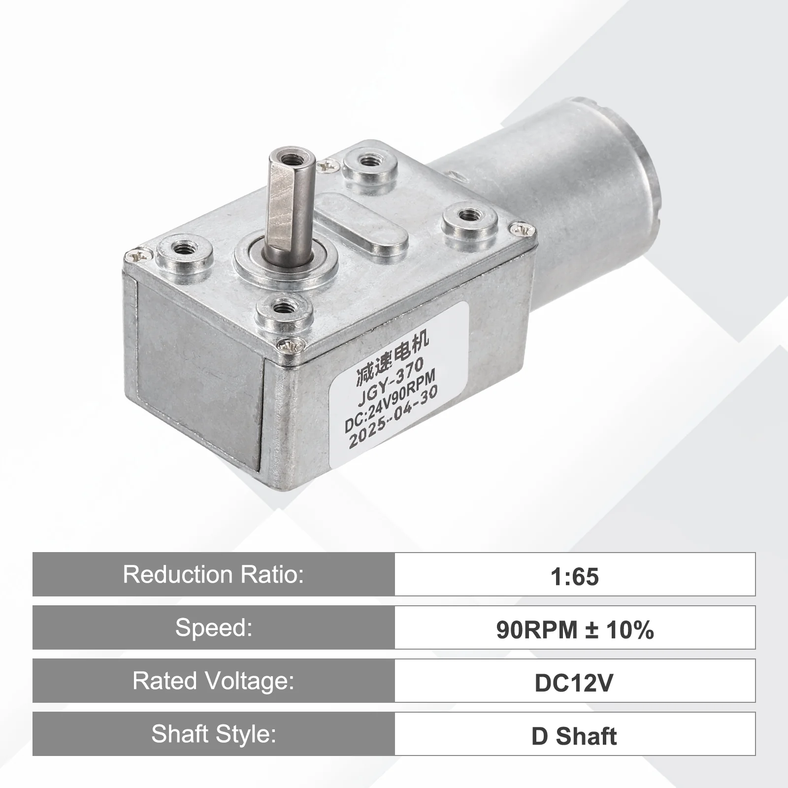 DC24V Worm Gear Motor, 90RPM 14mm D Shaft Speed Reduction with Bracket&Screws - Image 4
