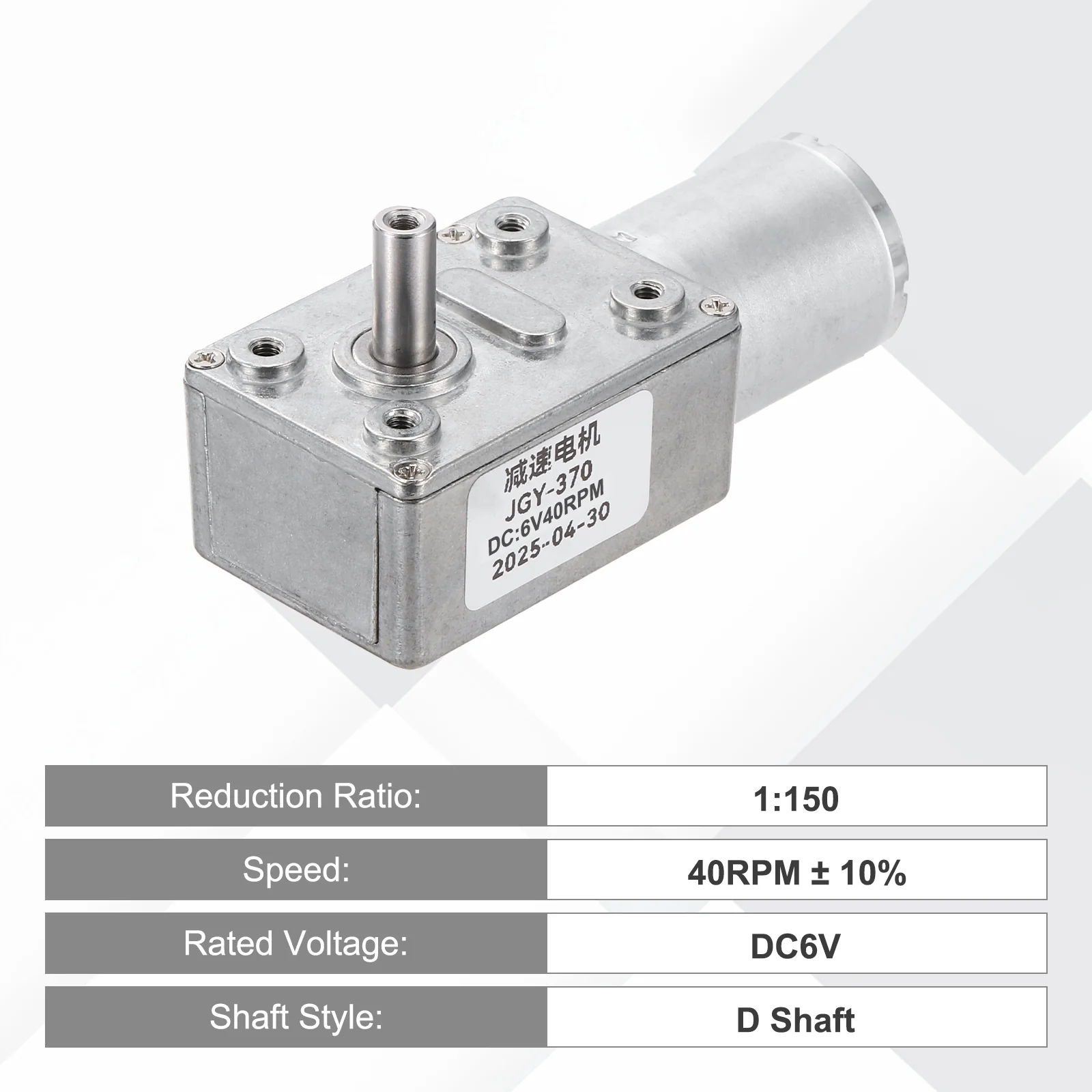 DC6V Worm Gear Motor, 40RPM 14mm D Shaft Speed Reduction with Bracket&Screws - Image 4