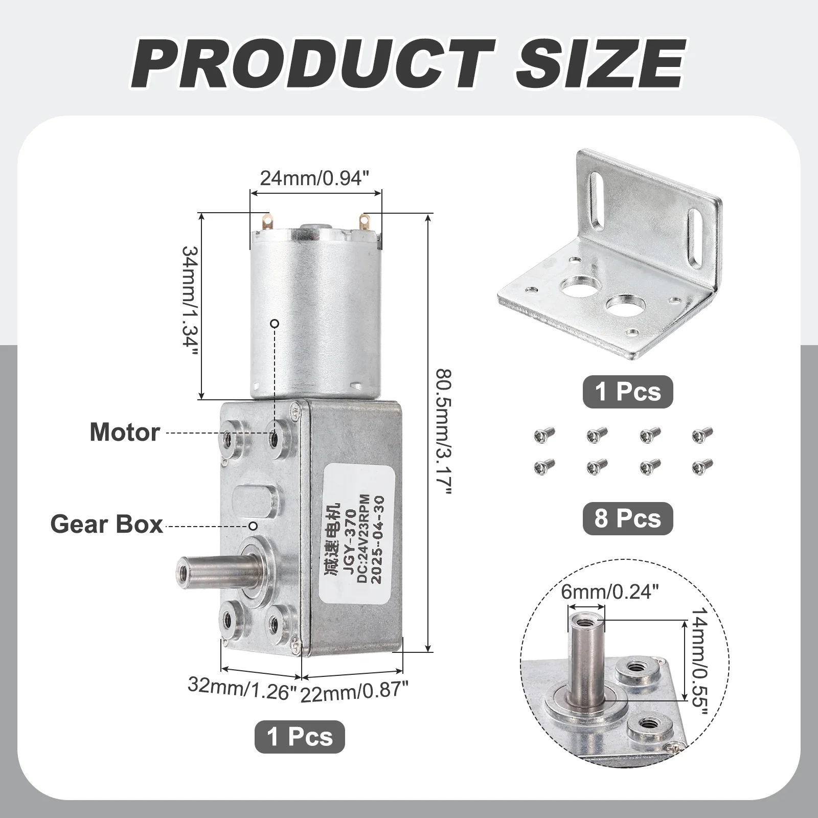 DC24V Worm Gear Motor, 23RPM 14mm D Shaft Speed Reduction with Bracket&Screws - Image 2