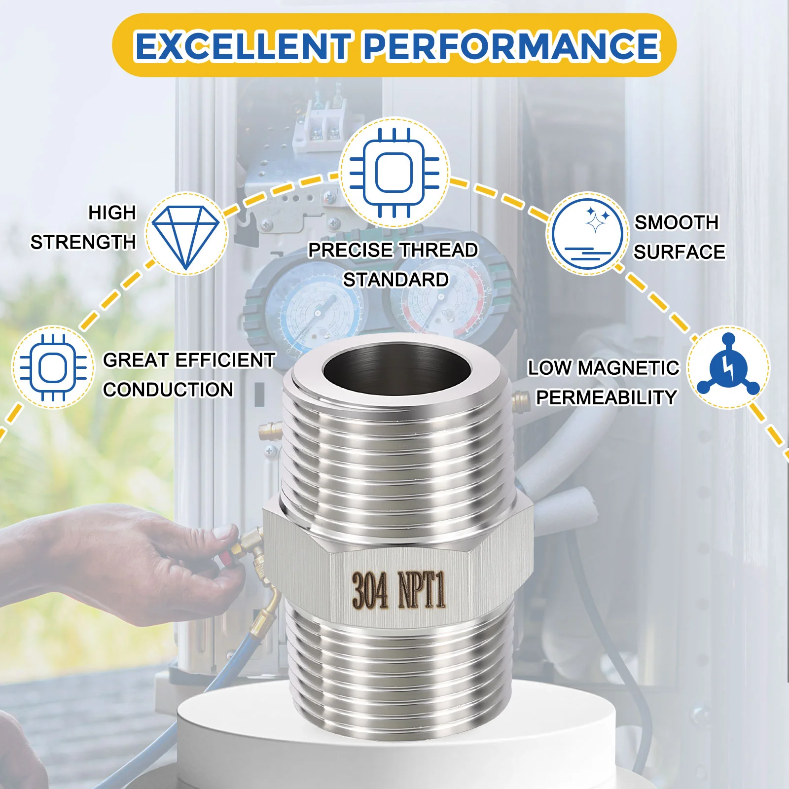 5 Pack 304 Stainless Steel Pipe Fittings, 1" Male NPT to 1" Male NPT Reducer - Image 6