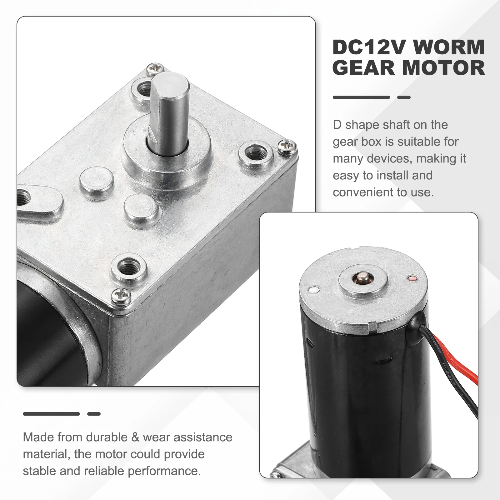 DC12V Worm Gear Motor, 10RPM 15mm D Shaft Speed Reduction - Image 3
