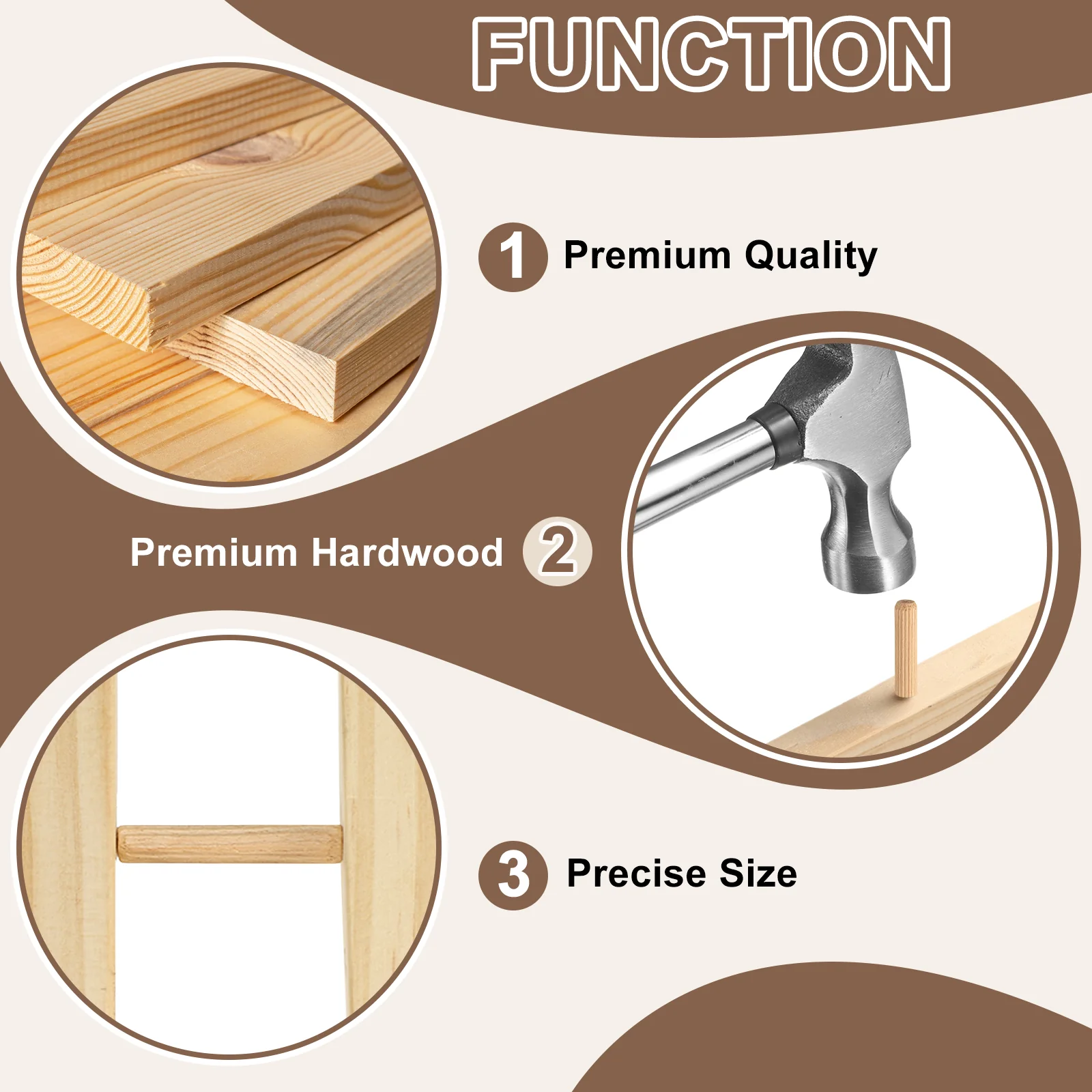 Wooden Dowel Pins 1/4"x 1-19/32" (6mm x 40mm) Straight Dowel Rods Count 120 - Image 4