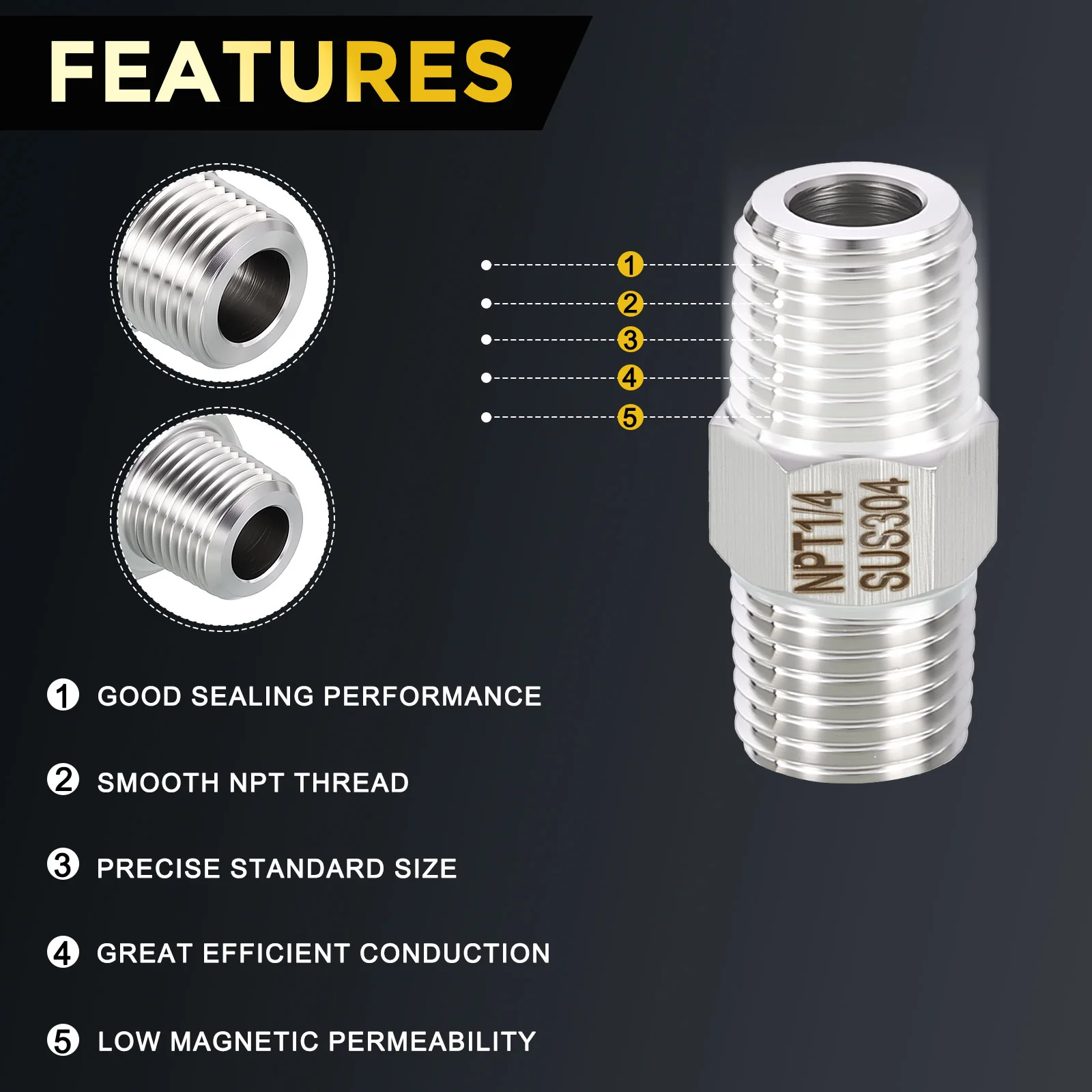 MNPT MNPT Thread 304 Stainless Steel Hex Nipples Male Straight Extension Adapter for Water Tub Spout/Shower Head - Image 22