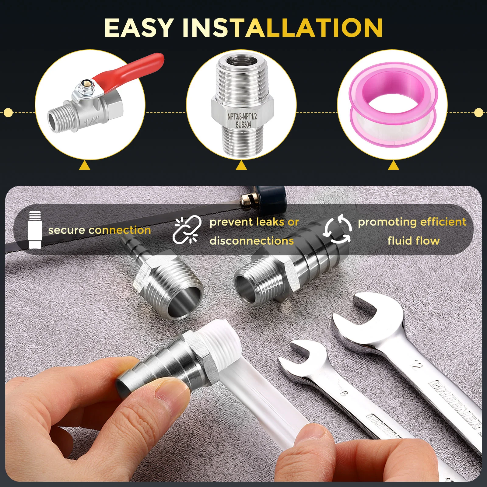 MNPT MNPT Thread 304 Stainless Steel Hex Nipples Male Straight Extension Adapter for Water Tub Spout/Shower Head - Image 53